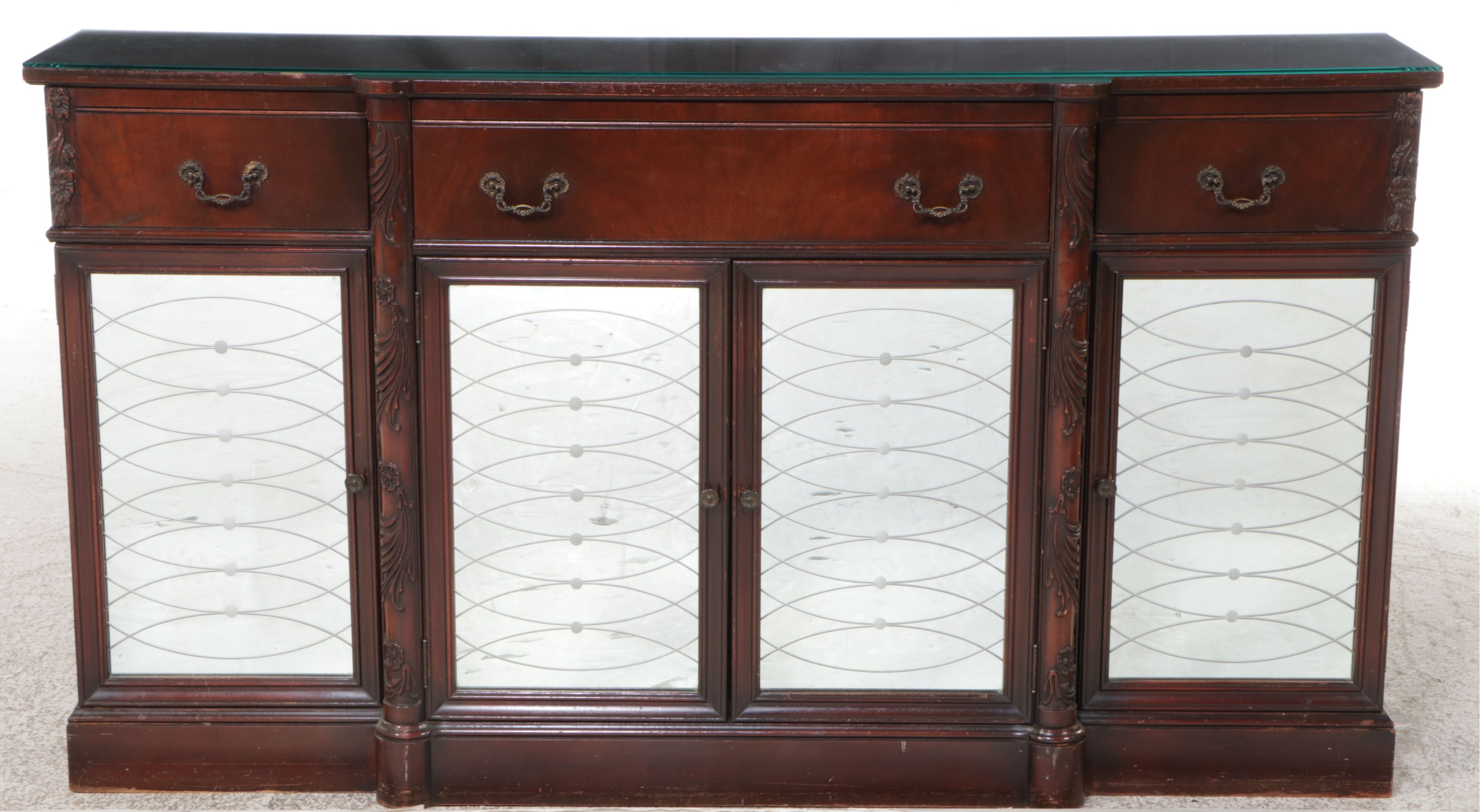Edwardian Style Mahogany and Etched Glass Credenza, Early to Mid-20th Century