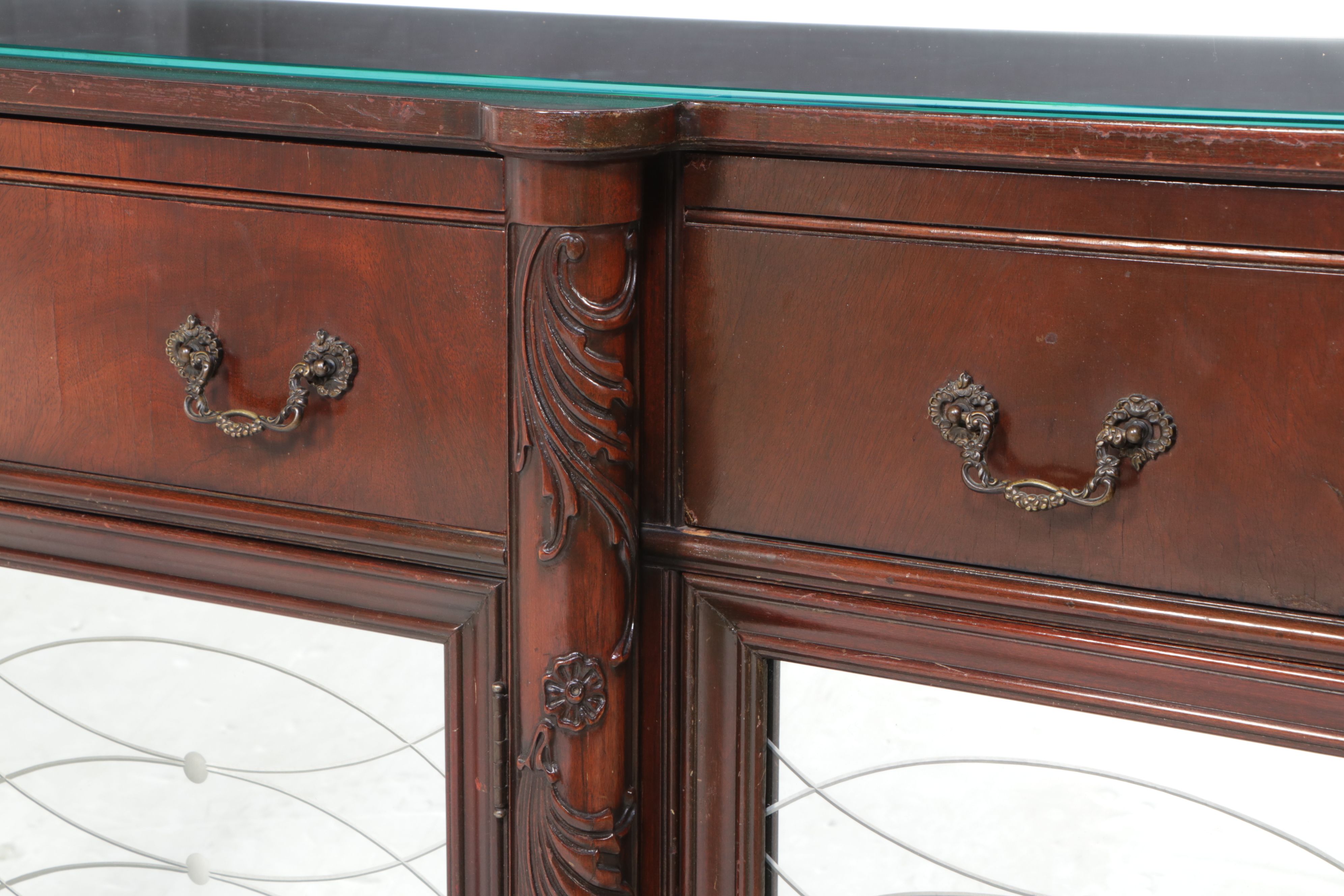 Edwardian Style Mahogany and Etched Glass Credenza, Early to Mid-20th Century