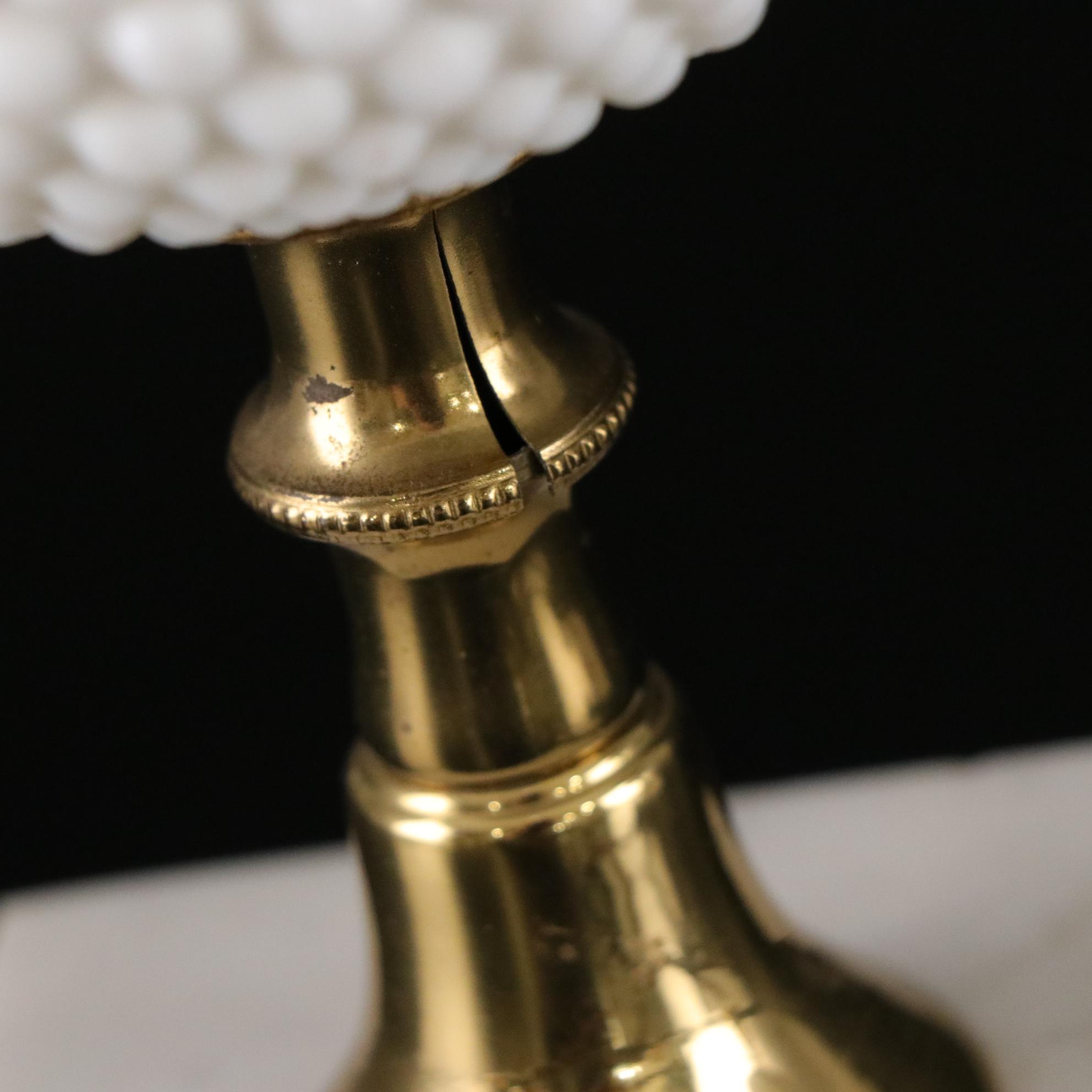 Pair of Milk Glass Dresser Lamps on Marble Bases, Mid to Late 20th Century