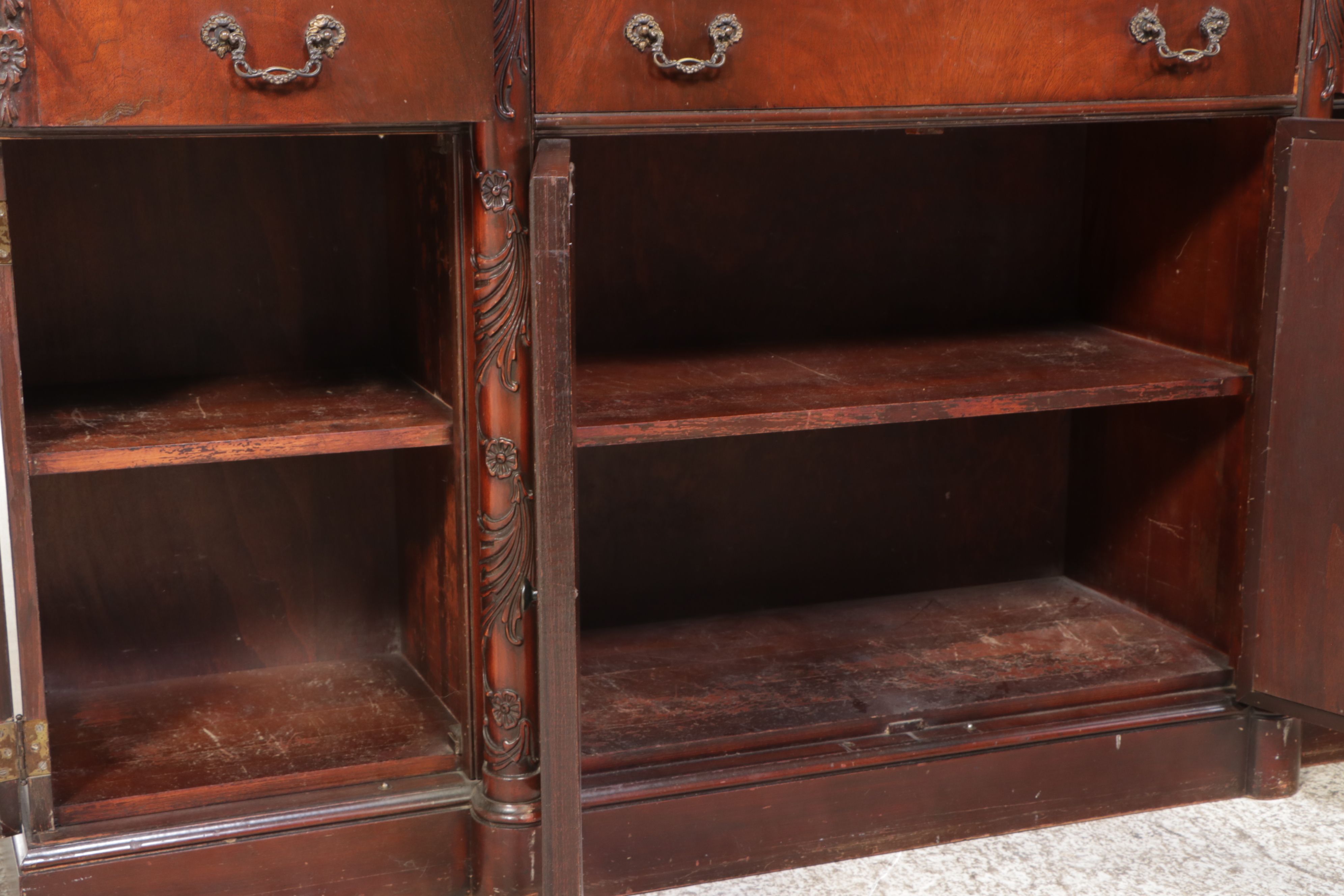 Edwardian Style Mahogany and Etched Glass Credenza, Early to Mid-20th Century