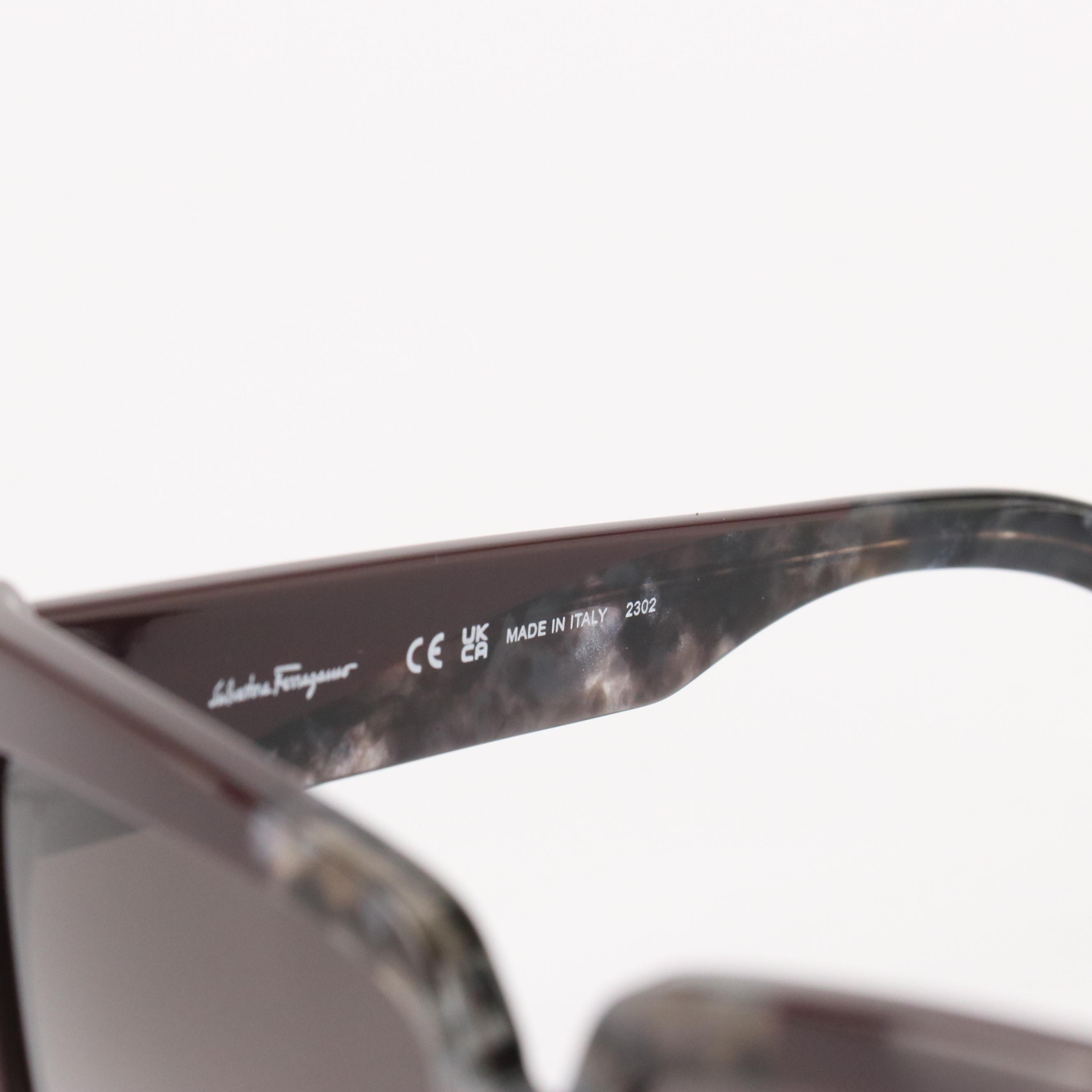 Salvatore Ferragamo SF1060S Grey Marble Butterfly Framed Sunglasses W Case & Box