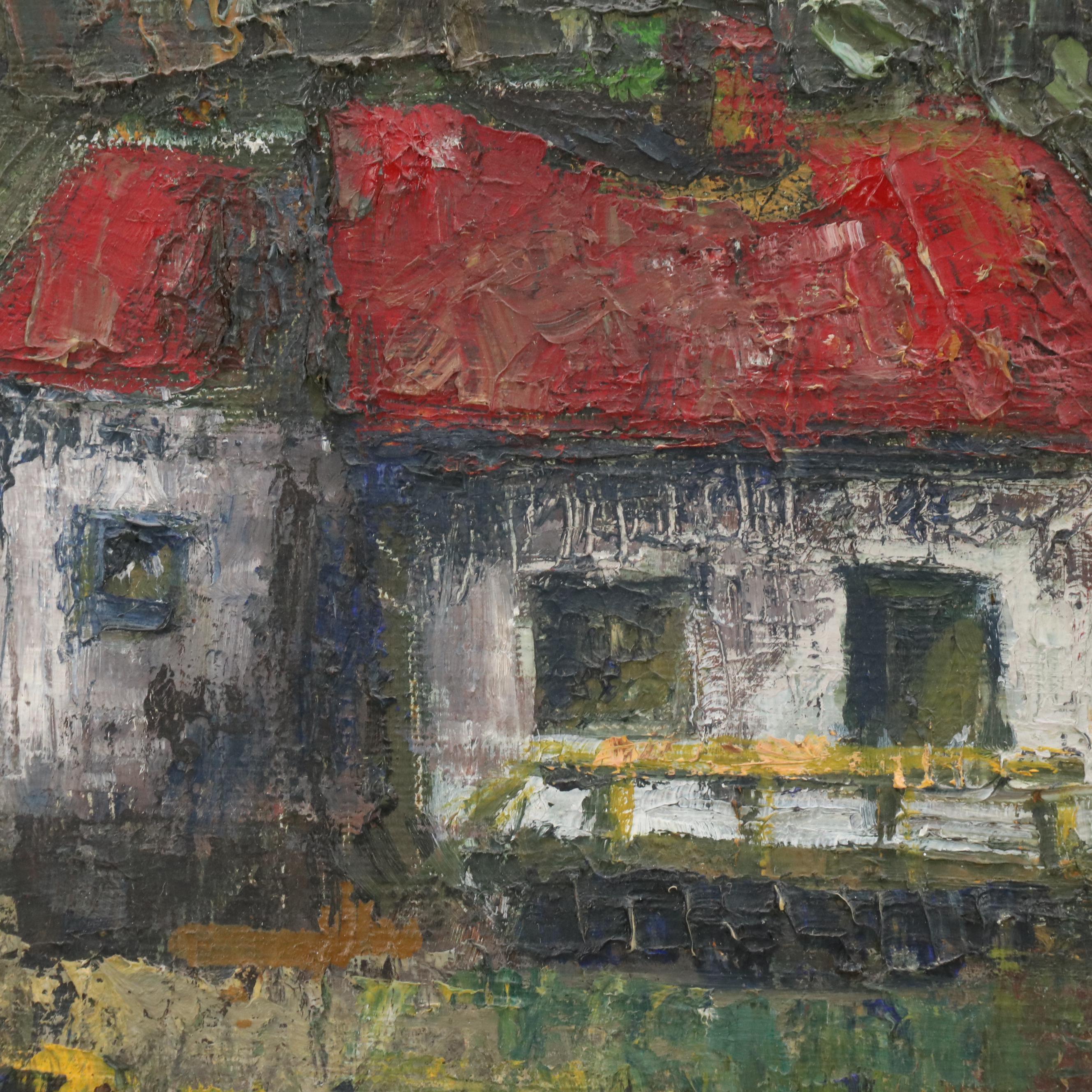 Marilyn Cramer Modern Dock Scene Oil Painting, Mid-Late 20th Century