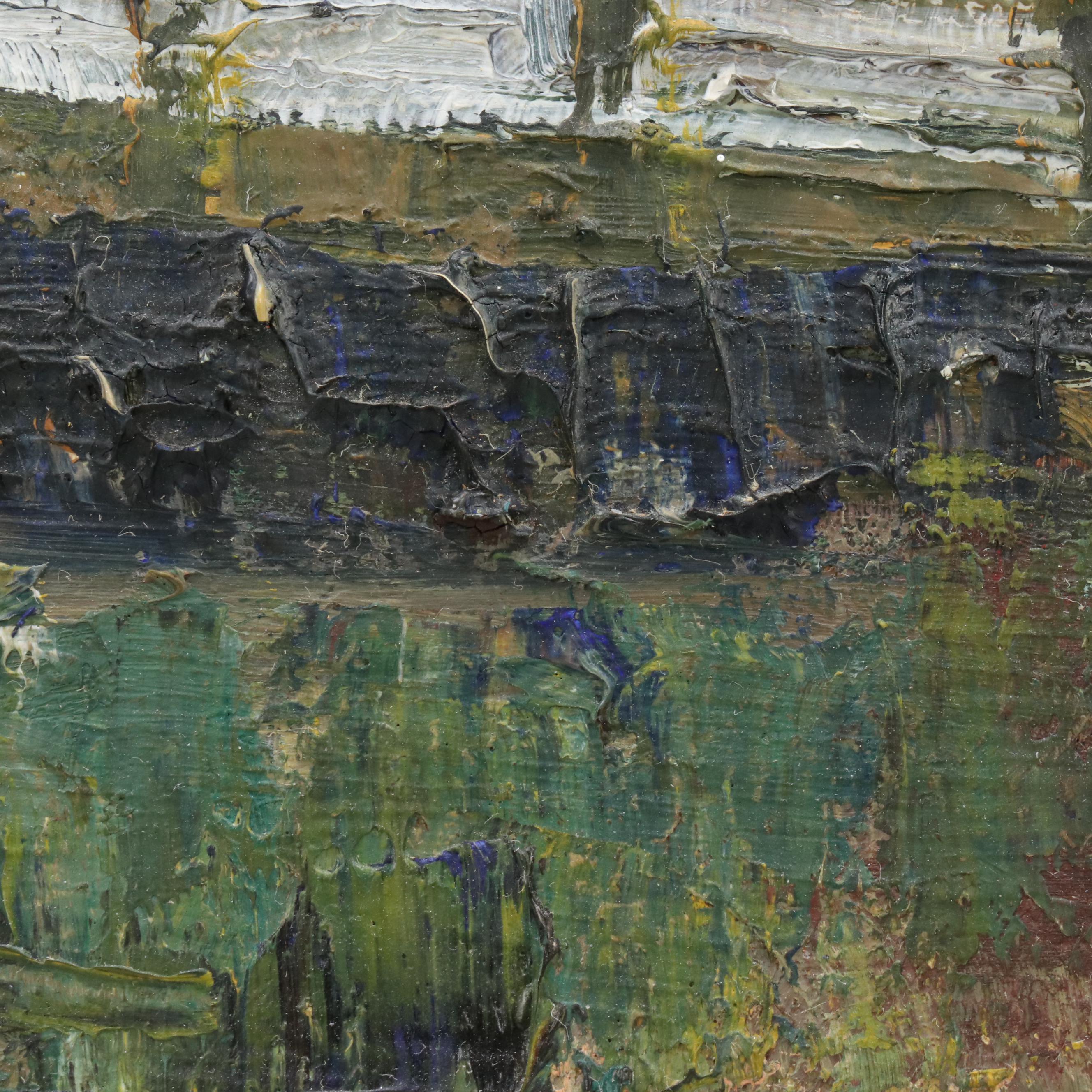 Marilyn Cramer Modern Dock Scene Oil Painting, Mid-Late 20th Century