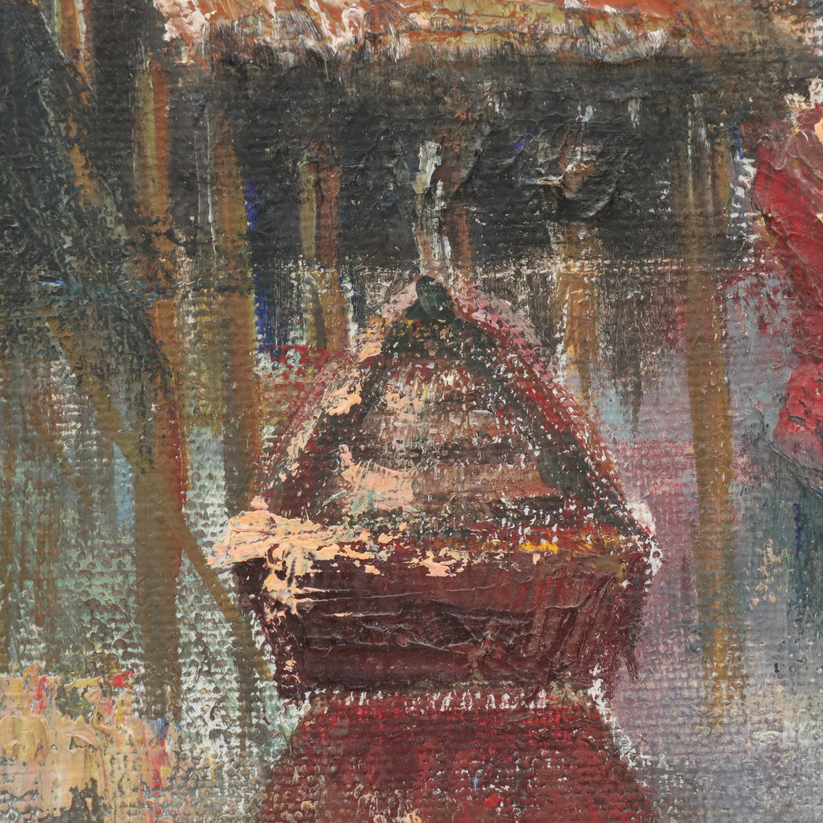 Marilyn Cramer Modern Dock Scene Oil Painting, Mid-Late 20th Century