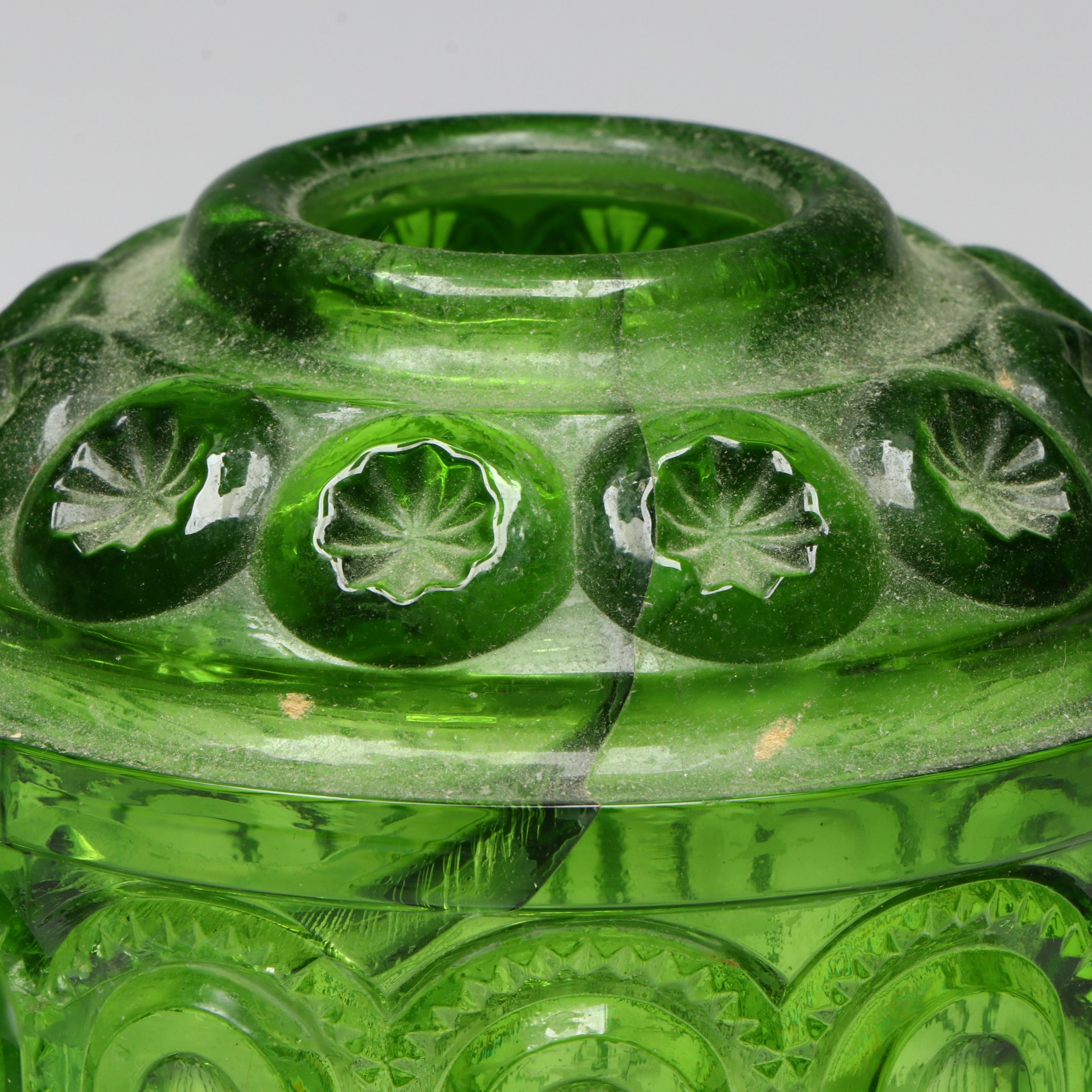 L.E. Smith "Moon and Stars" and Indiana "Stars and Bars" Green Glass Fairy Lamps