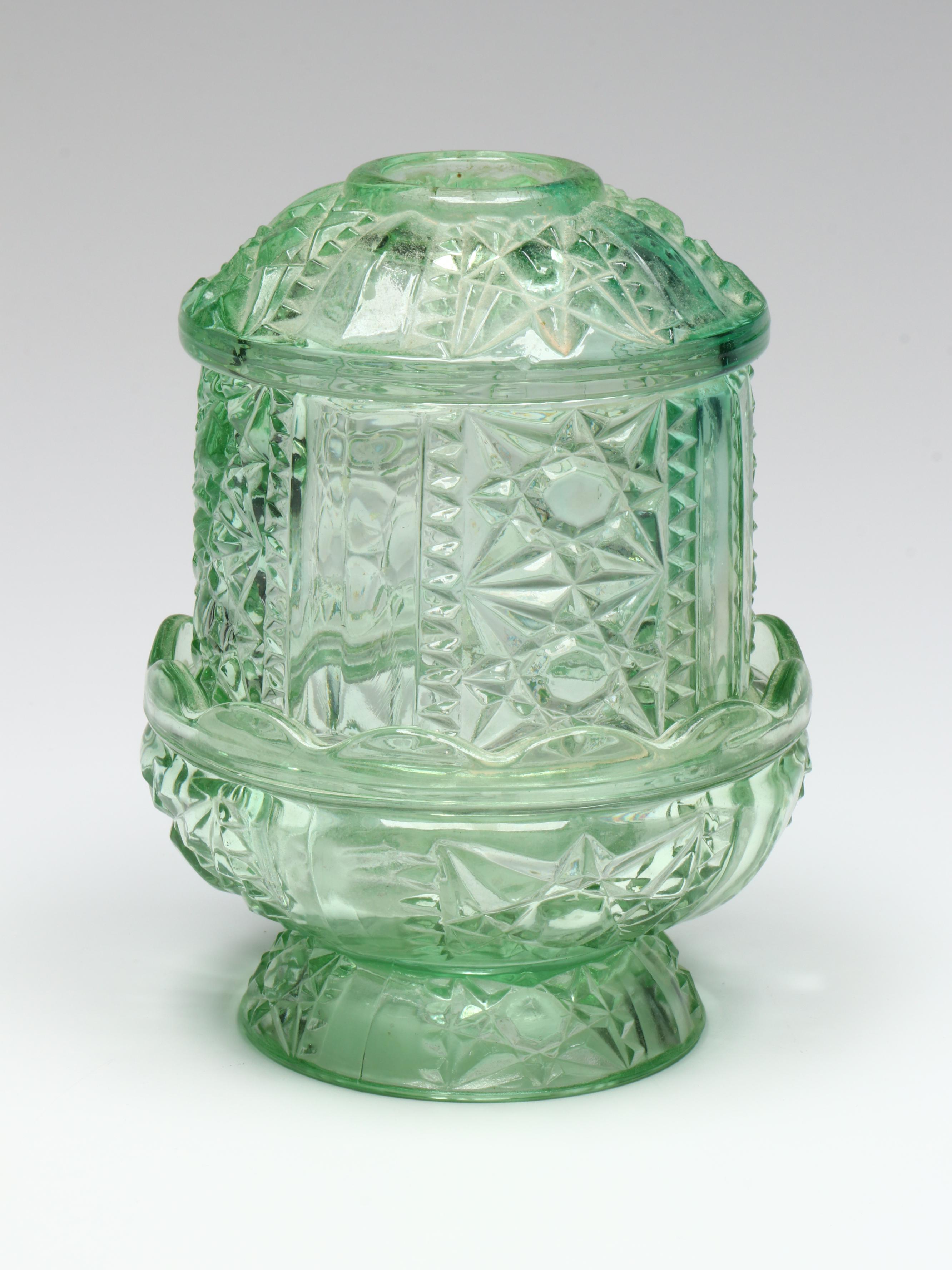 L.E. Smith "Moon and Stars" and Indiana "Stars and Bars" Green Glass Fairy Lamps