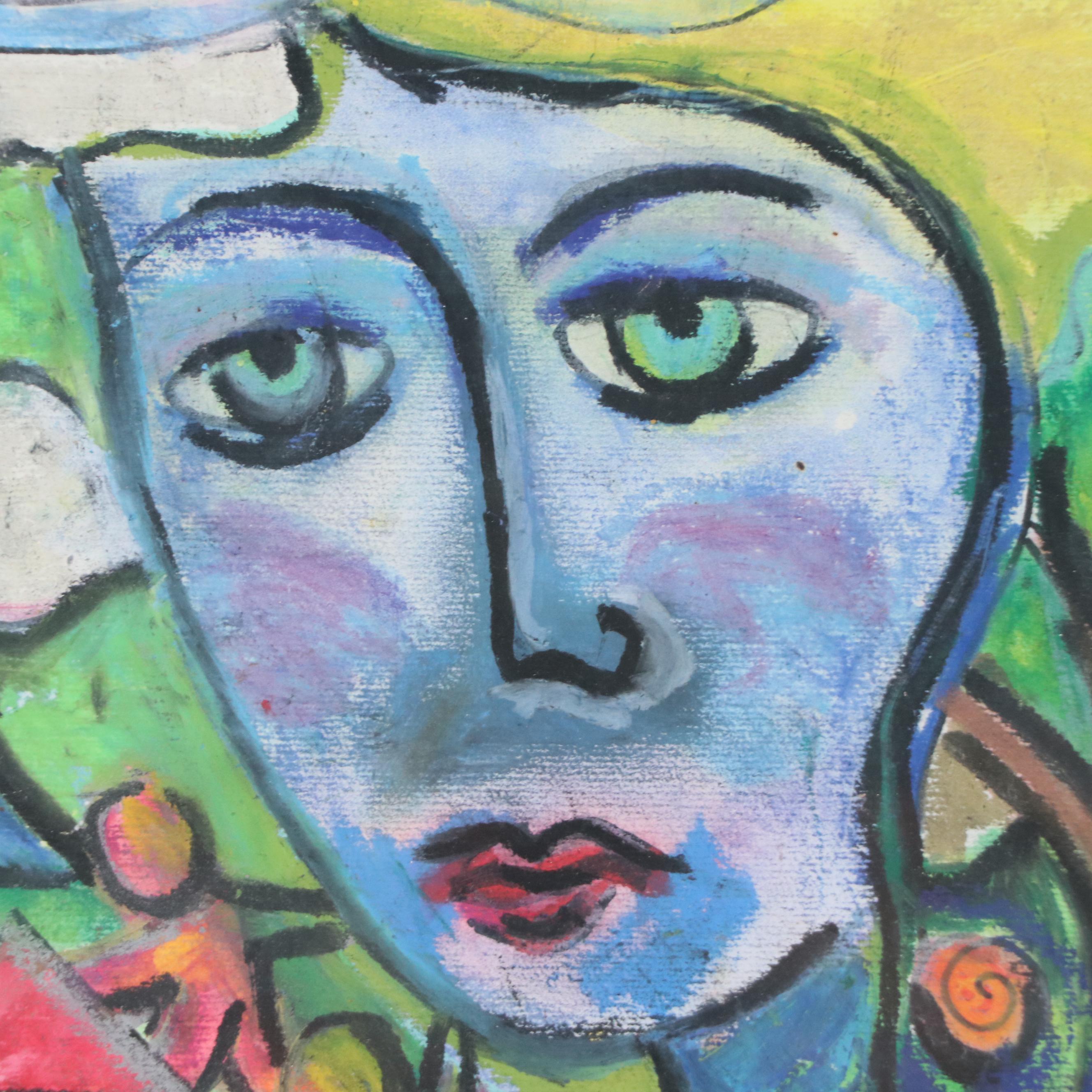 Josi Potts Figural Modernist Oil Pastel Portrait Drawing