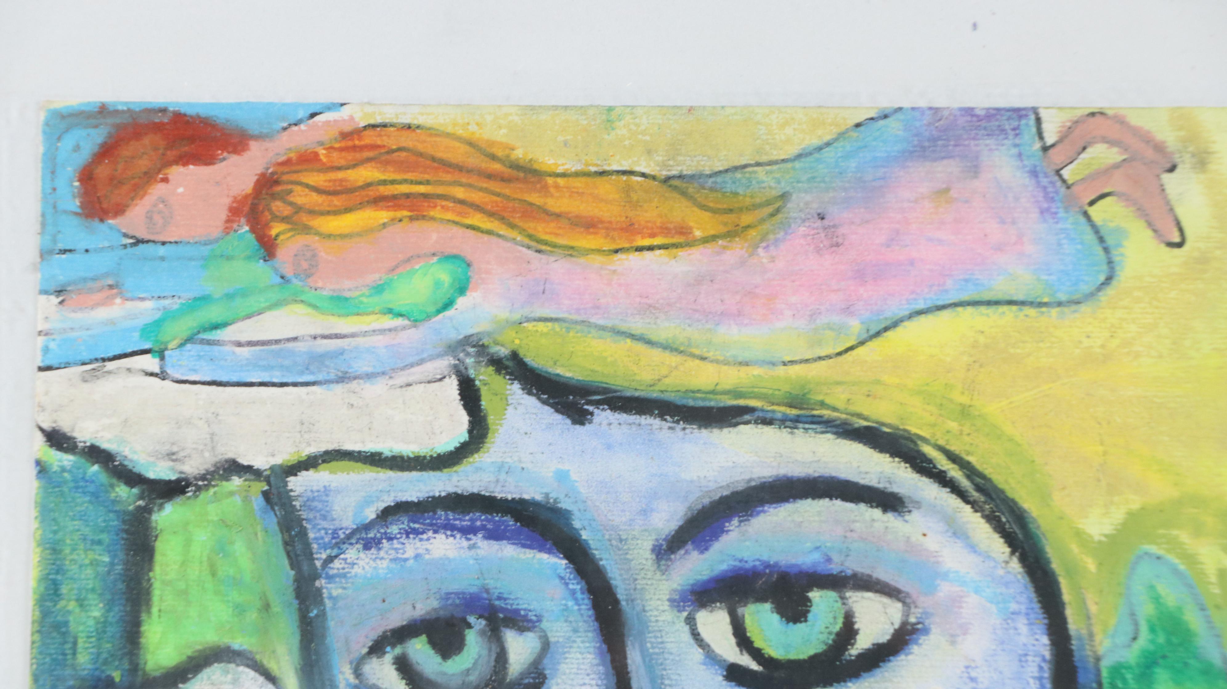 Josi Potts Figural Modernist Oil Pastel Portrait Drawing