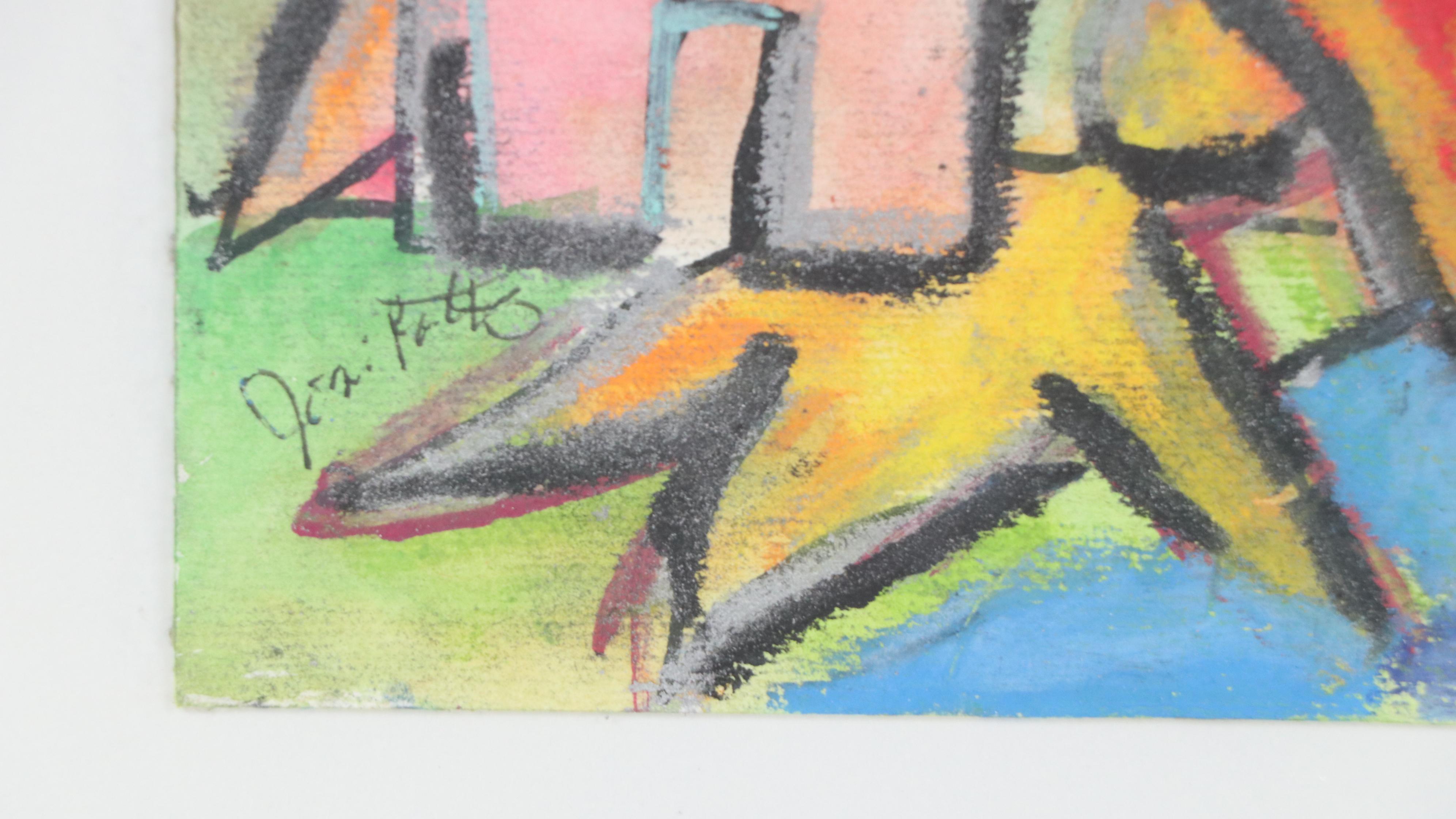 Josi Potts Figural Modernist Oil Pastel Portrait Drawing