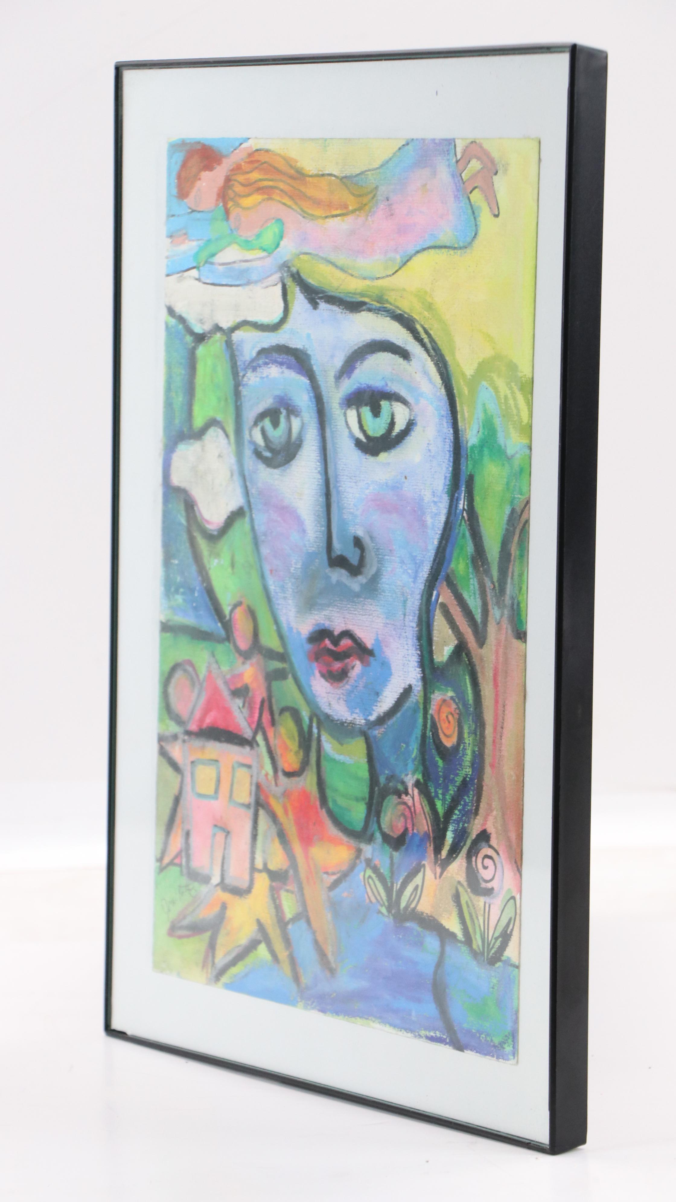 Josi Potts Figural Modernist Oil Pastel Portrait Drawing