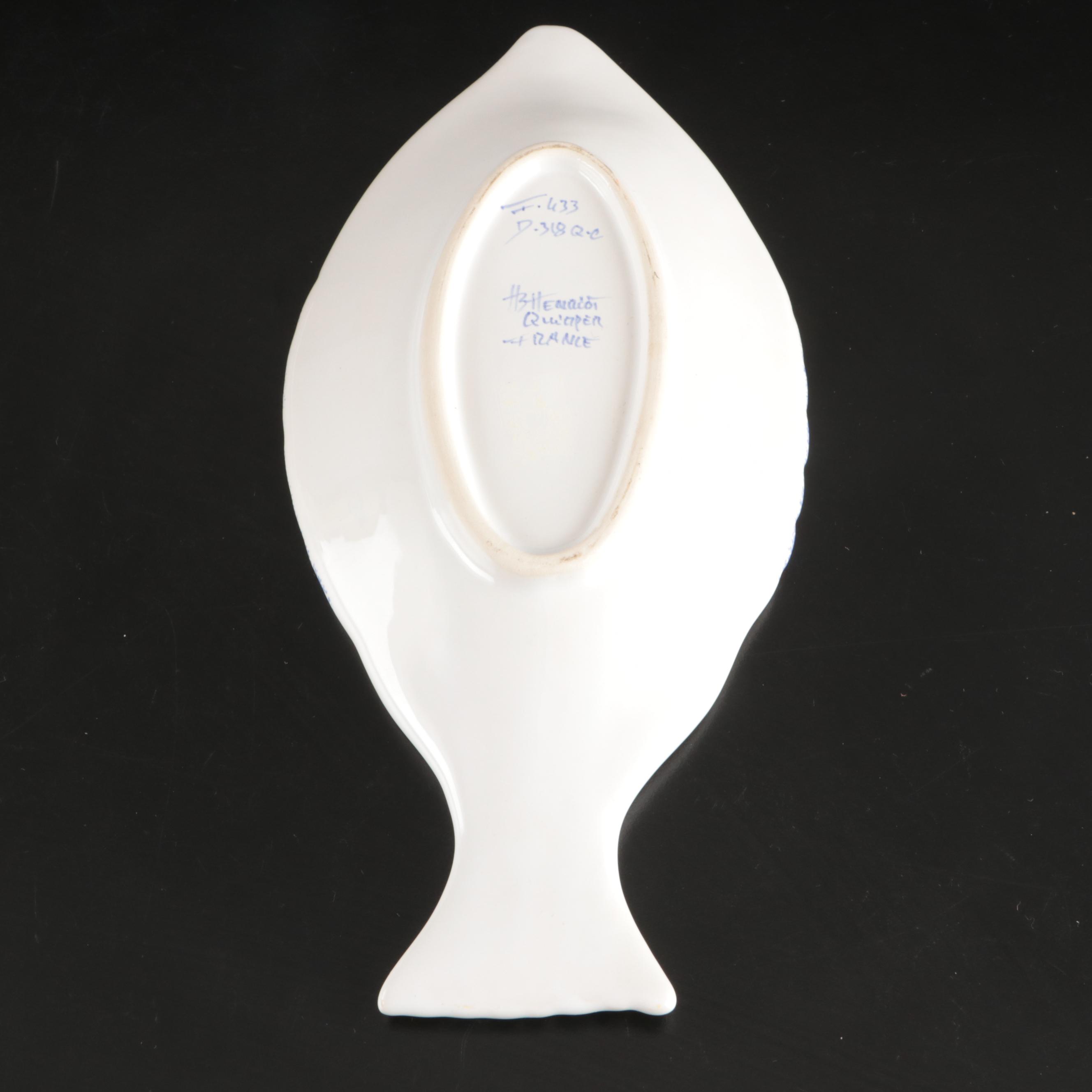Henriot Quimper Faience Fish Shaped Dish and Table Accessories
