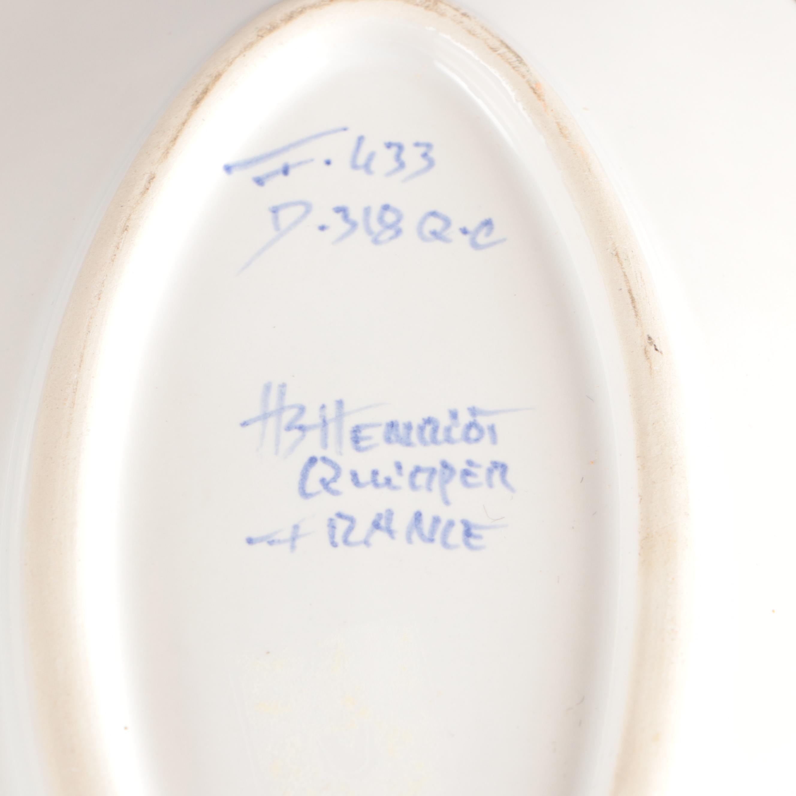 Henriot Quimper Faience Fish Shaped Dish and Table Accessories