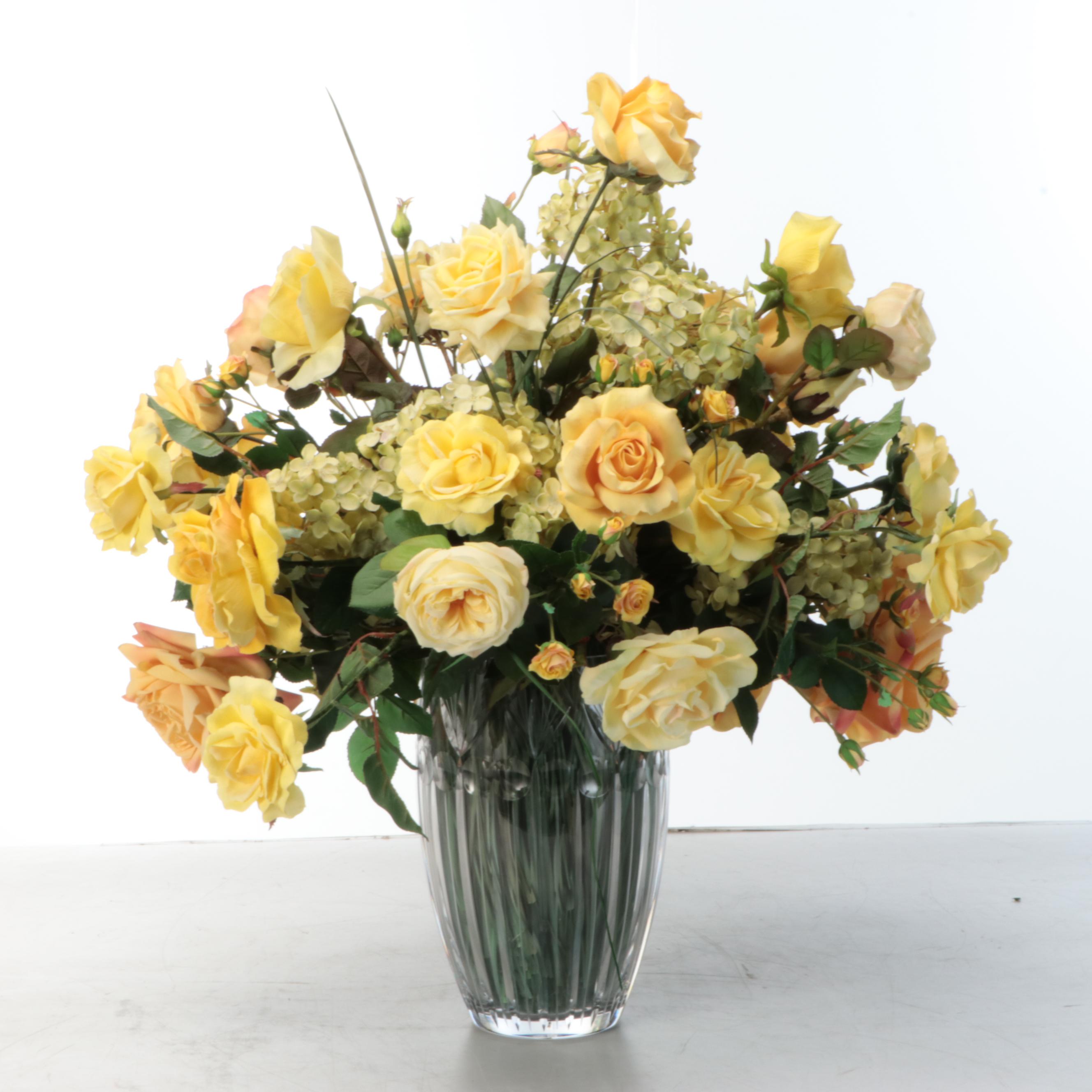 Yellow Roses, Lavender, and More Artificial Flowers with Glass and Ceramic Vases