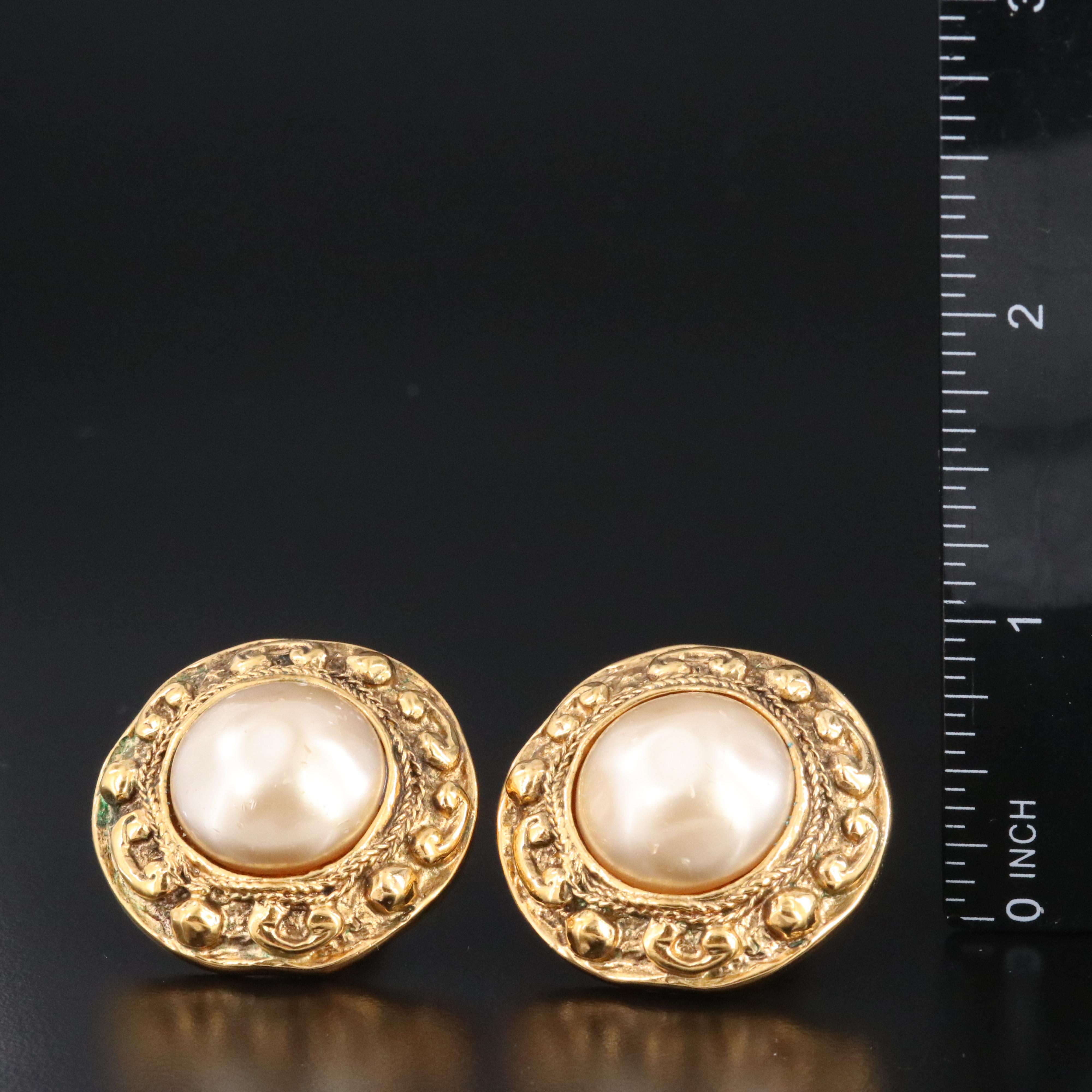 Chanel Faux Pearl Clip Earrings Vintage