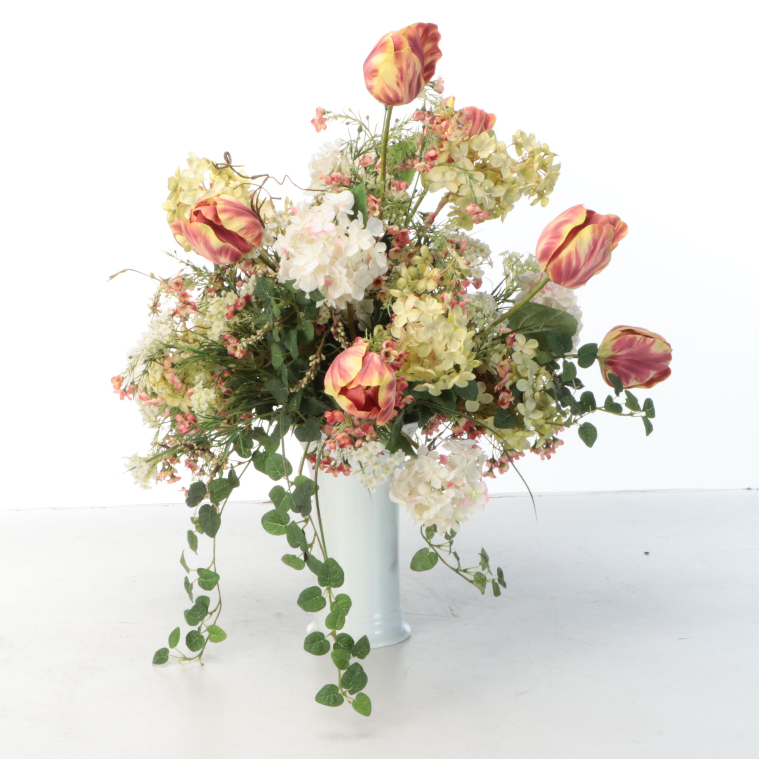 Yellow Roses, Lavender, and More Artificial Flowers with Glass and Ceramic Vases