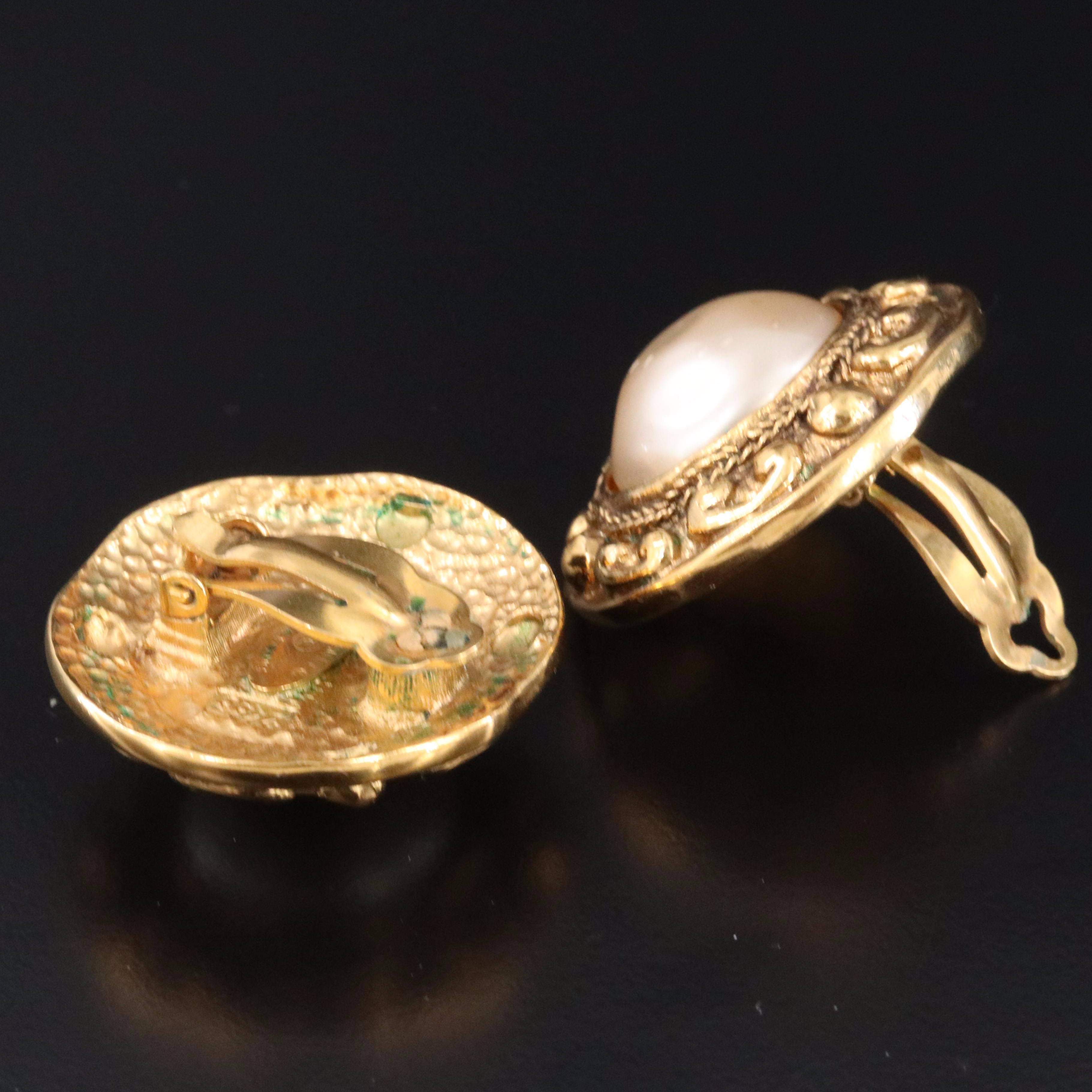 Chanel Faux Pearl Clip Earrings Vintage
