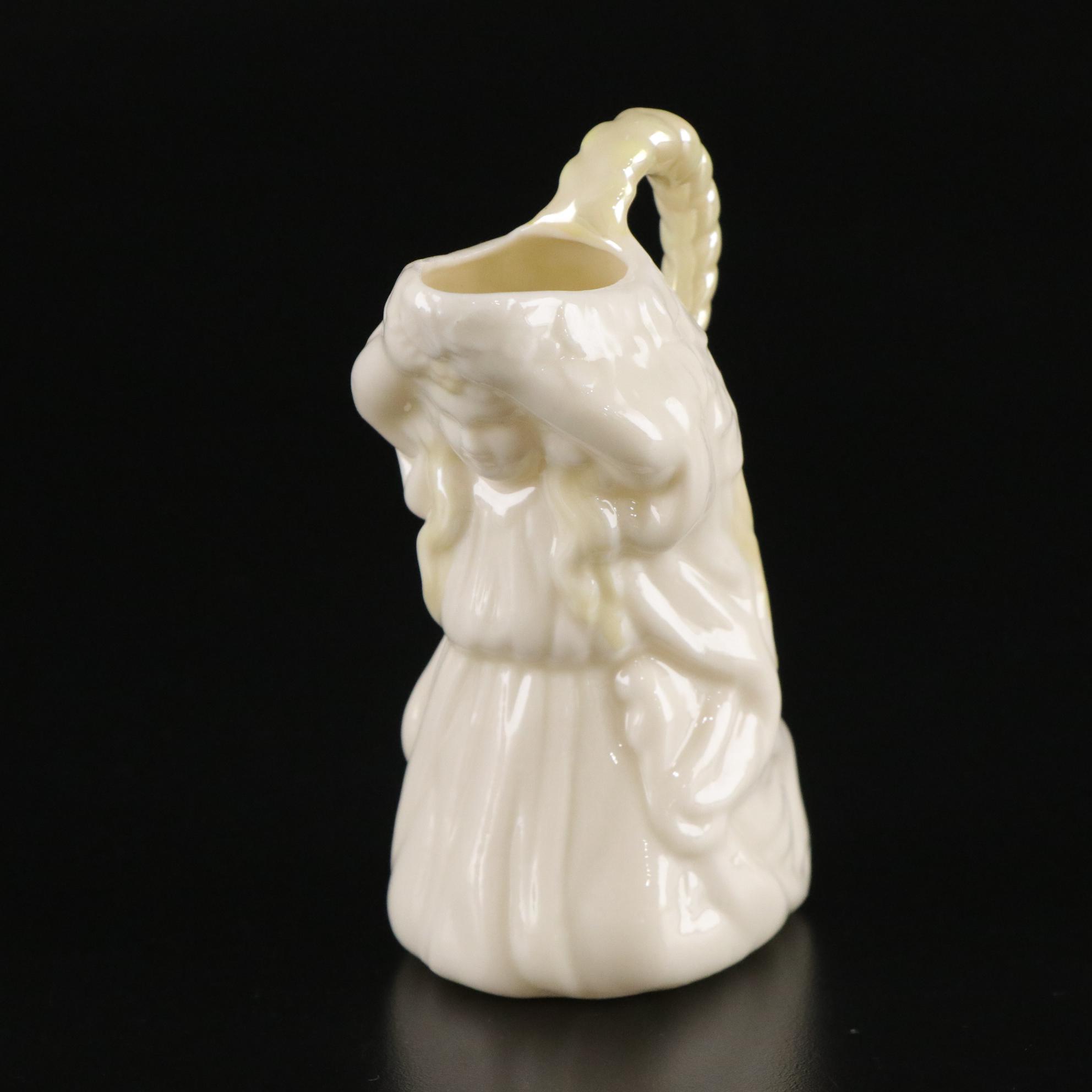 Belleek Porcelain "Undine" Creamer, Vase, and Plate, Mid to Late 20th Century