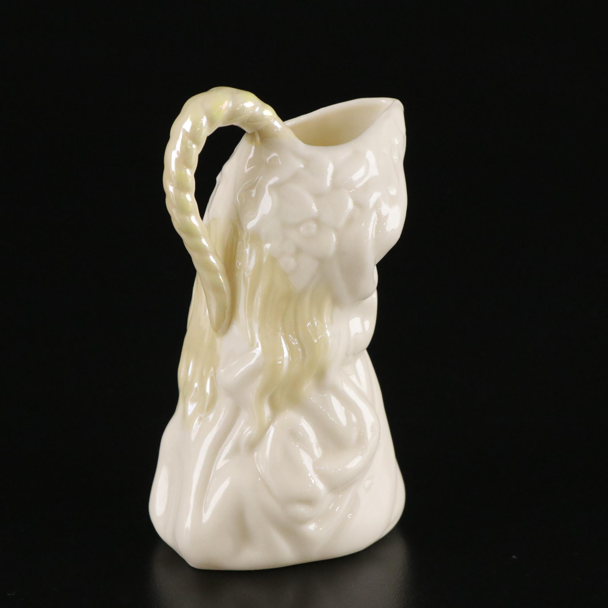 Belleek Porcelain "Undine" Creamer, Vase, and Plate, Mid to Late 20th Century