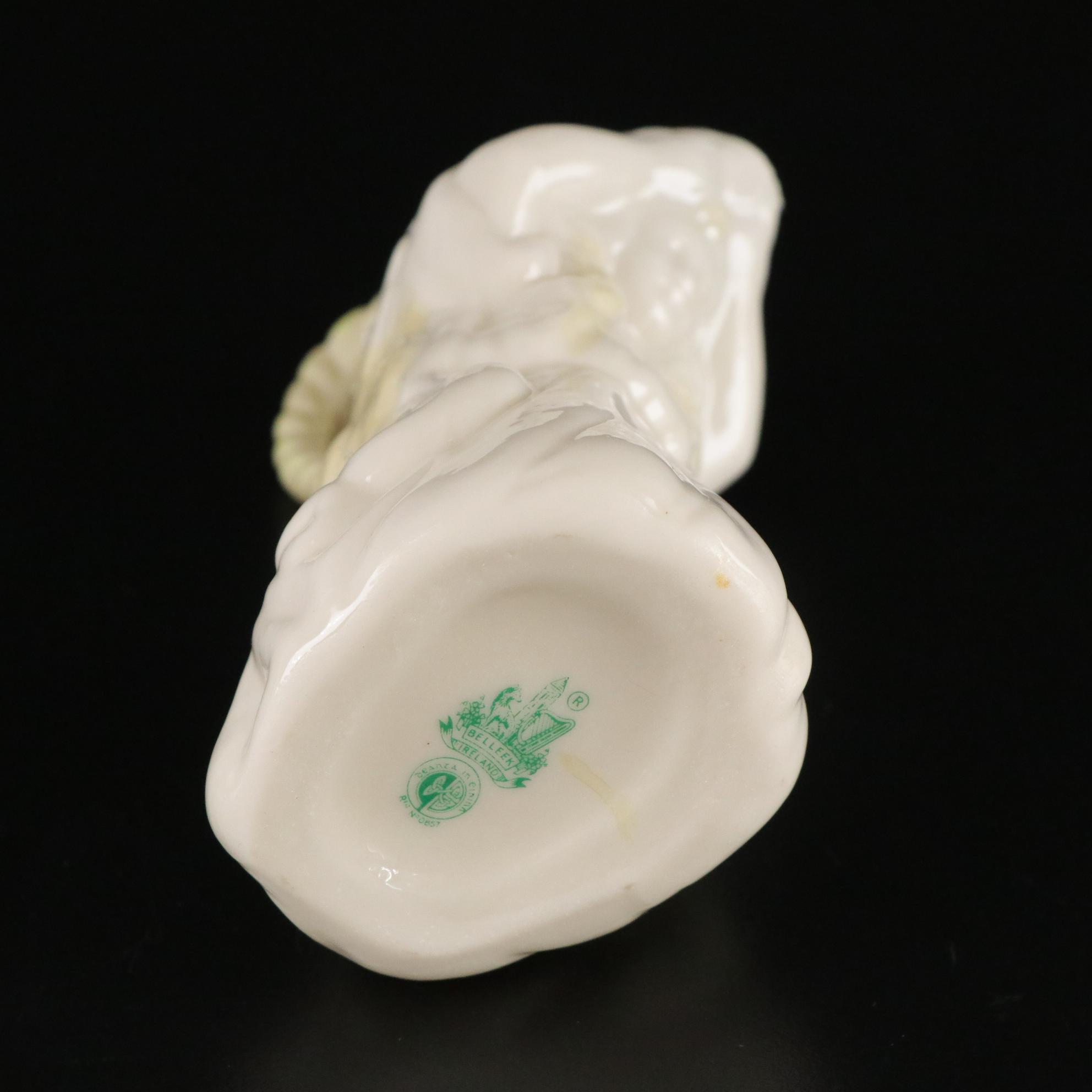 Belleek Porcelain "Undine" Creamer, Vase, and Plate, Mid to Late 20th Century