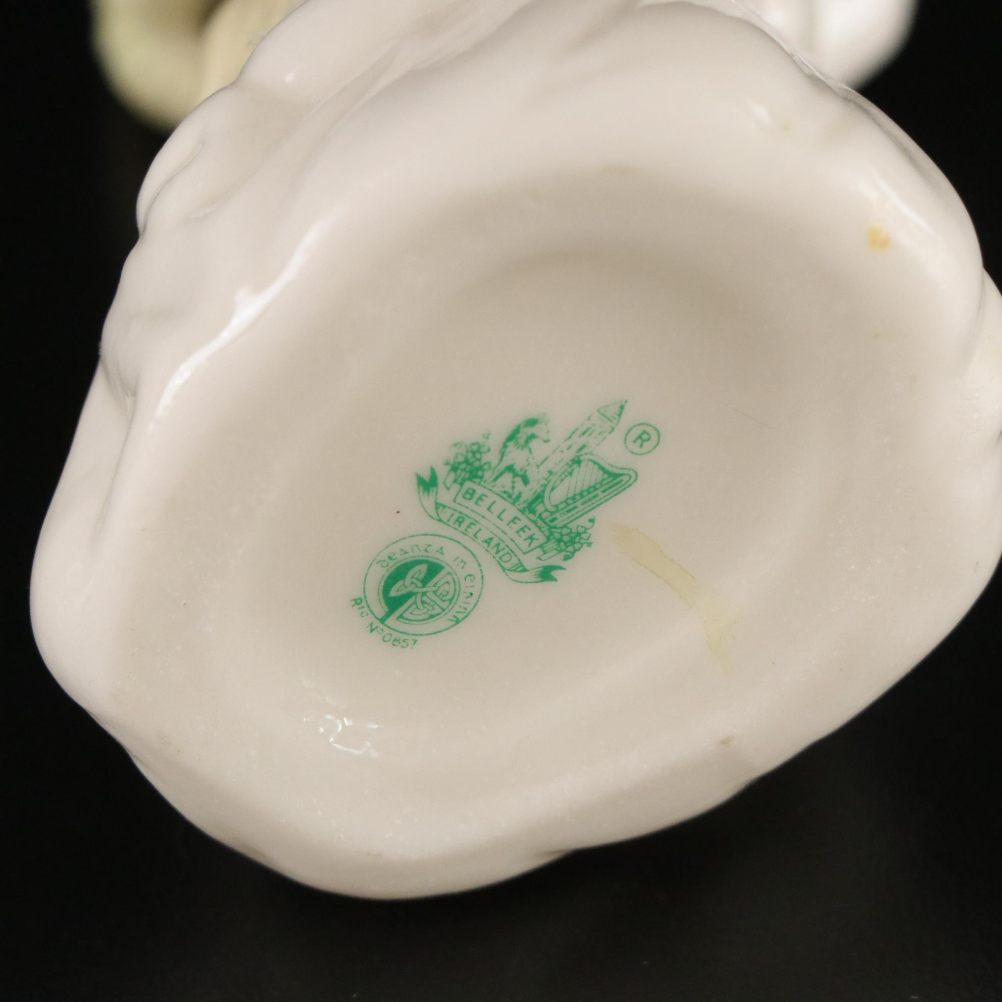Belleek Porcelain "Undine" Creamer, Vase, and Plate, Mid to Late 20th Century