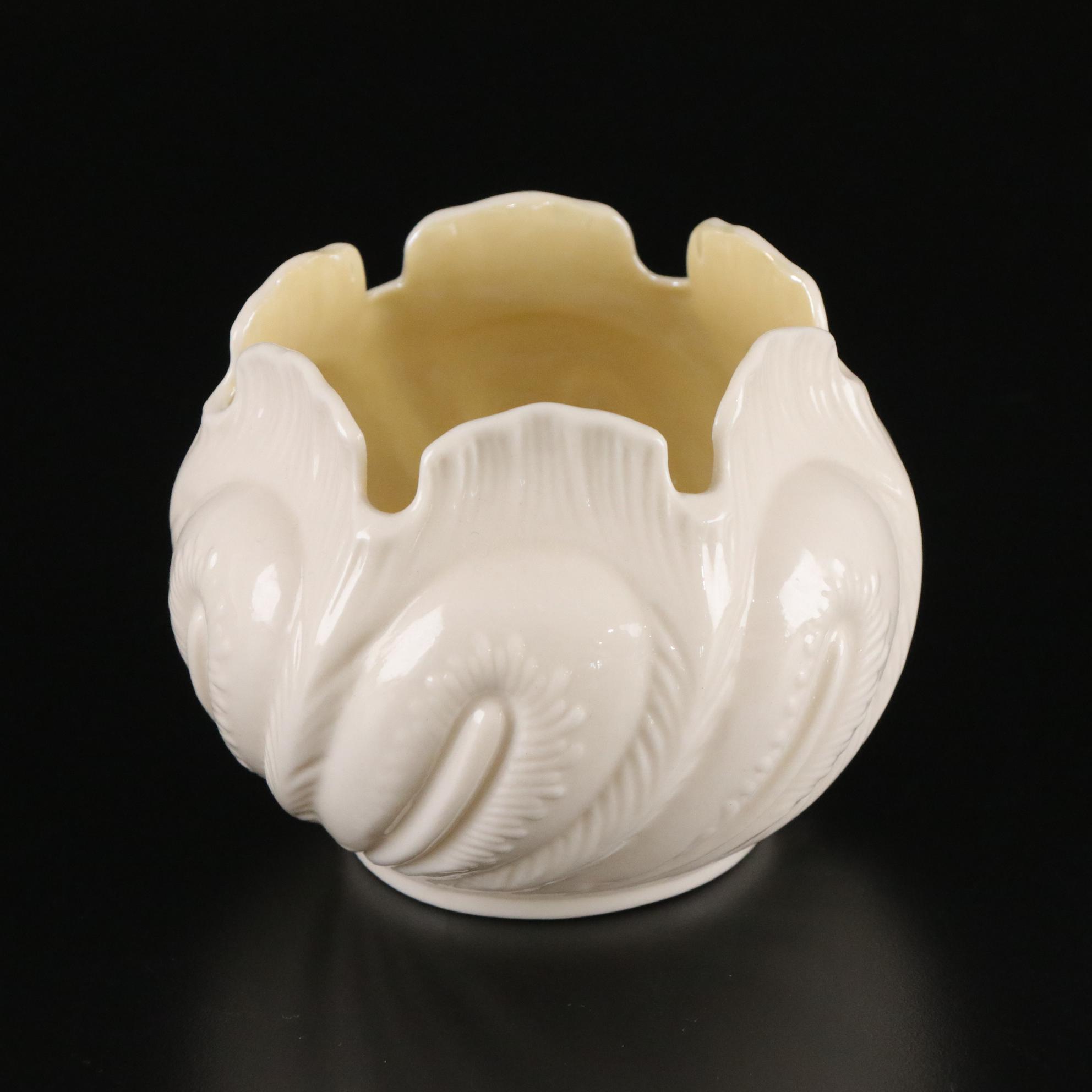 Belleek Porcelain "Undine" Creamer, Vase, and Plate, Mid to Late 20th Century