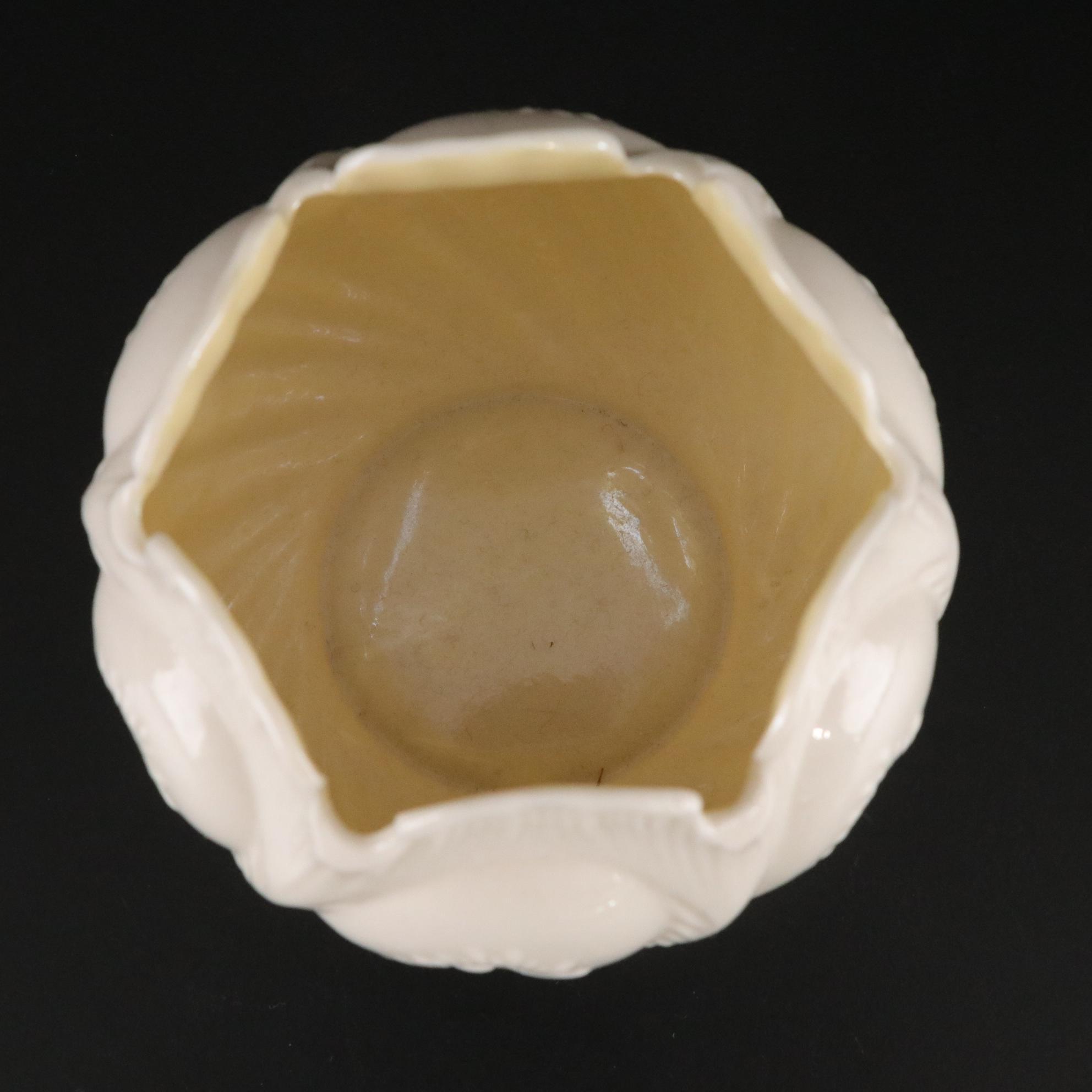 Belleek Porcelain "Undine" Creamer, Vase, and Plate, Mid to Late 20th Century