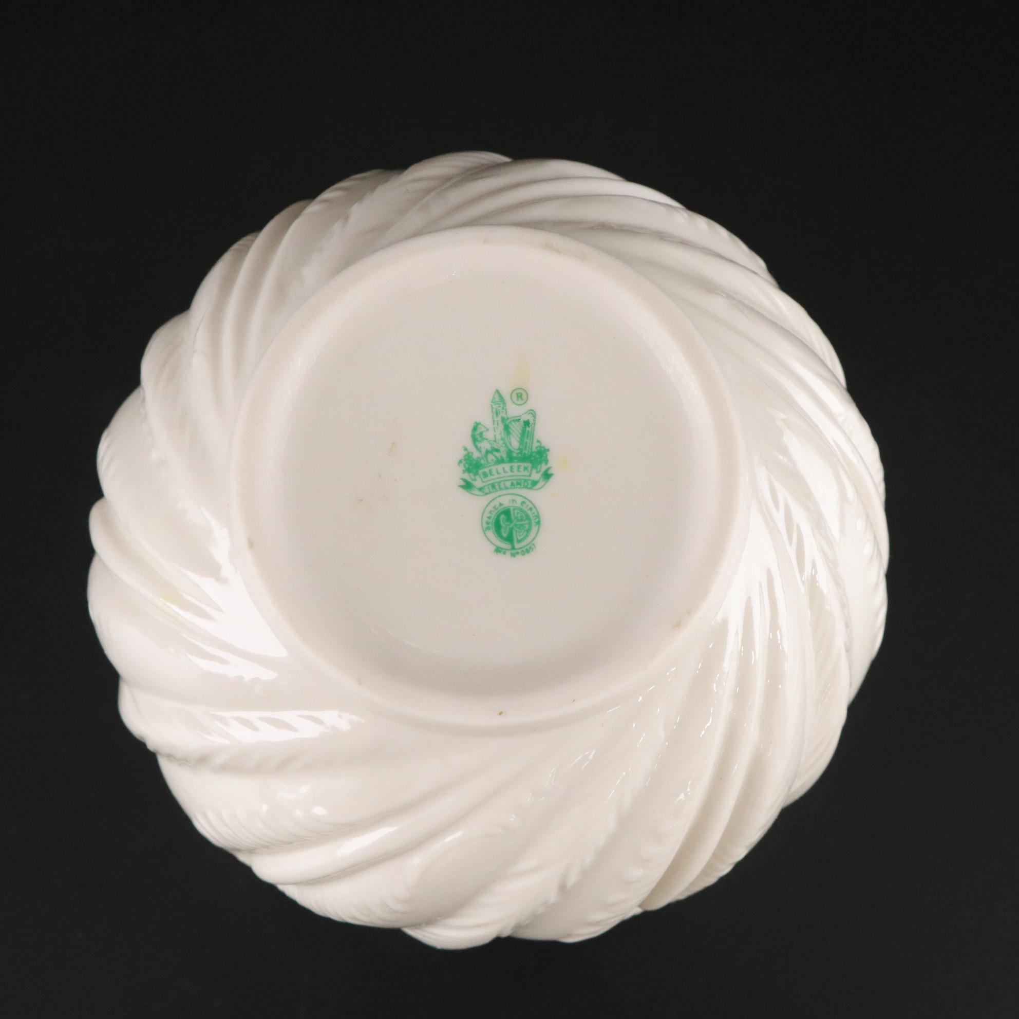 Belleek Porcelain "Undine" Creamer, Vase, and Plate, Mid to Late 20th Century