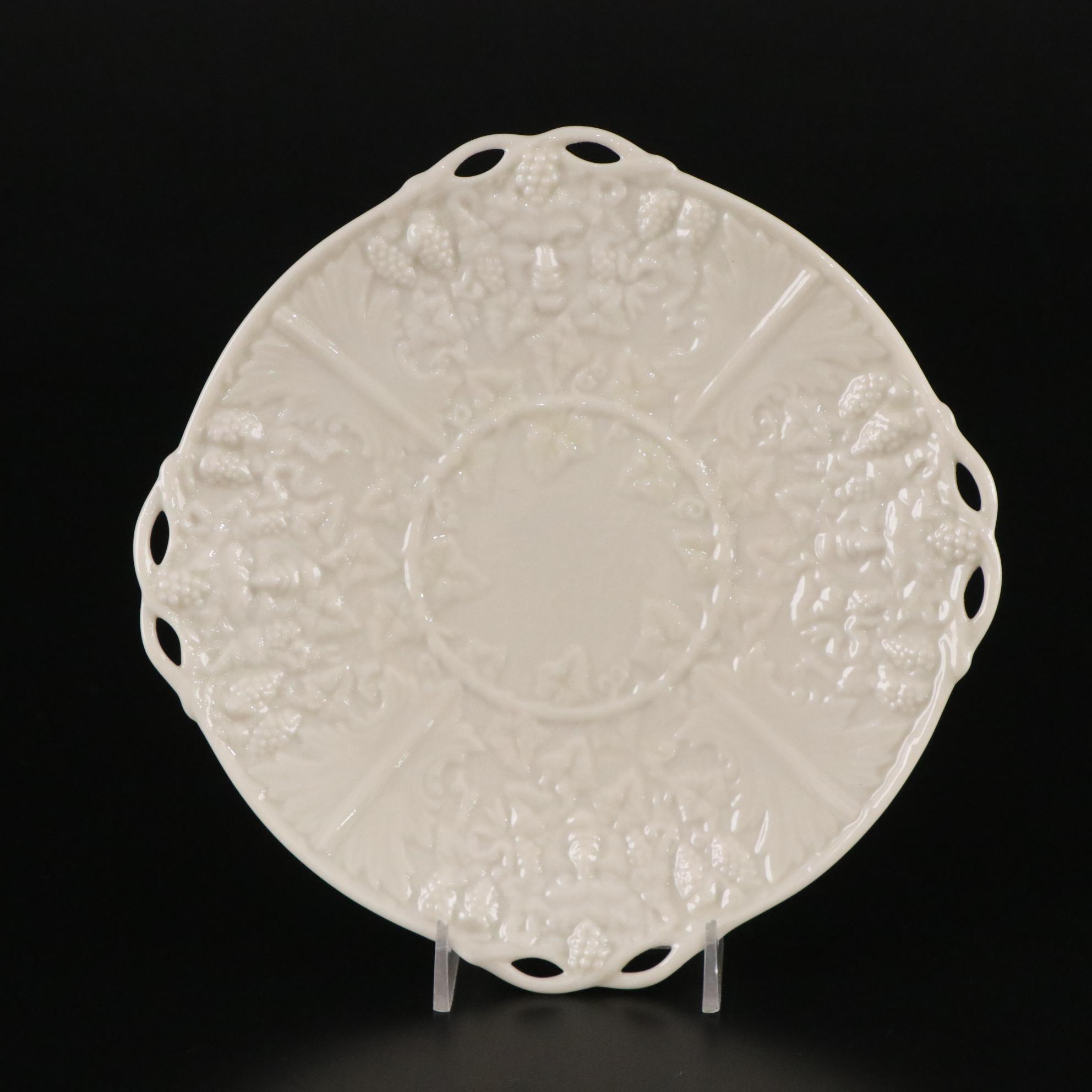 Belleek Porcelain "Undine" Creamer, Vase, and Plate, Mid to Late 20th Century