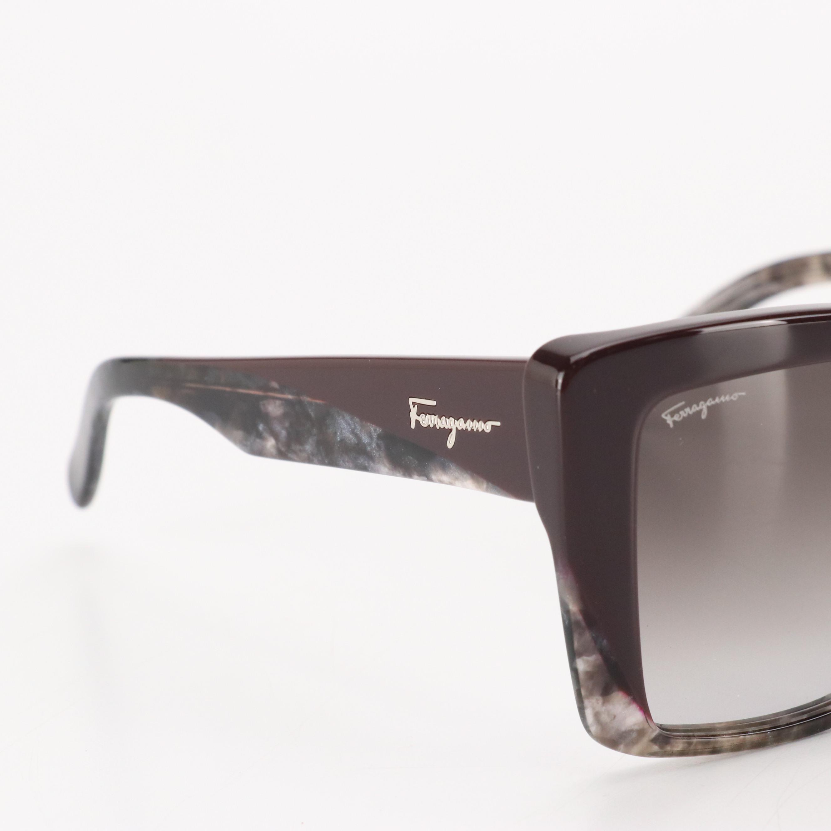 Salvatore Ferragamo SF1060S Grey Marble Butterfly Framed Sunglasses W Case & Box