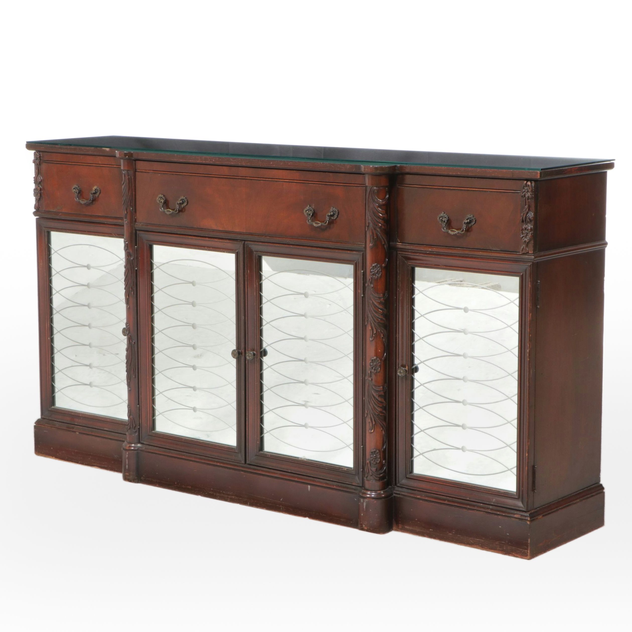 Edwardian Style Mahogany and Etched Glass Credenza, Early to Mid-20th Century