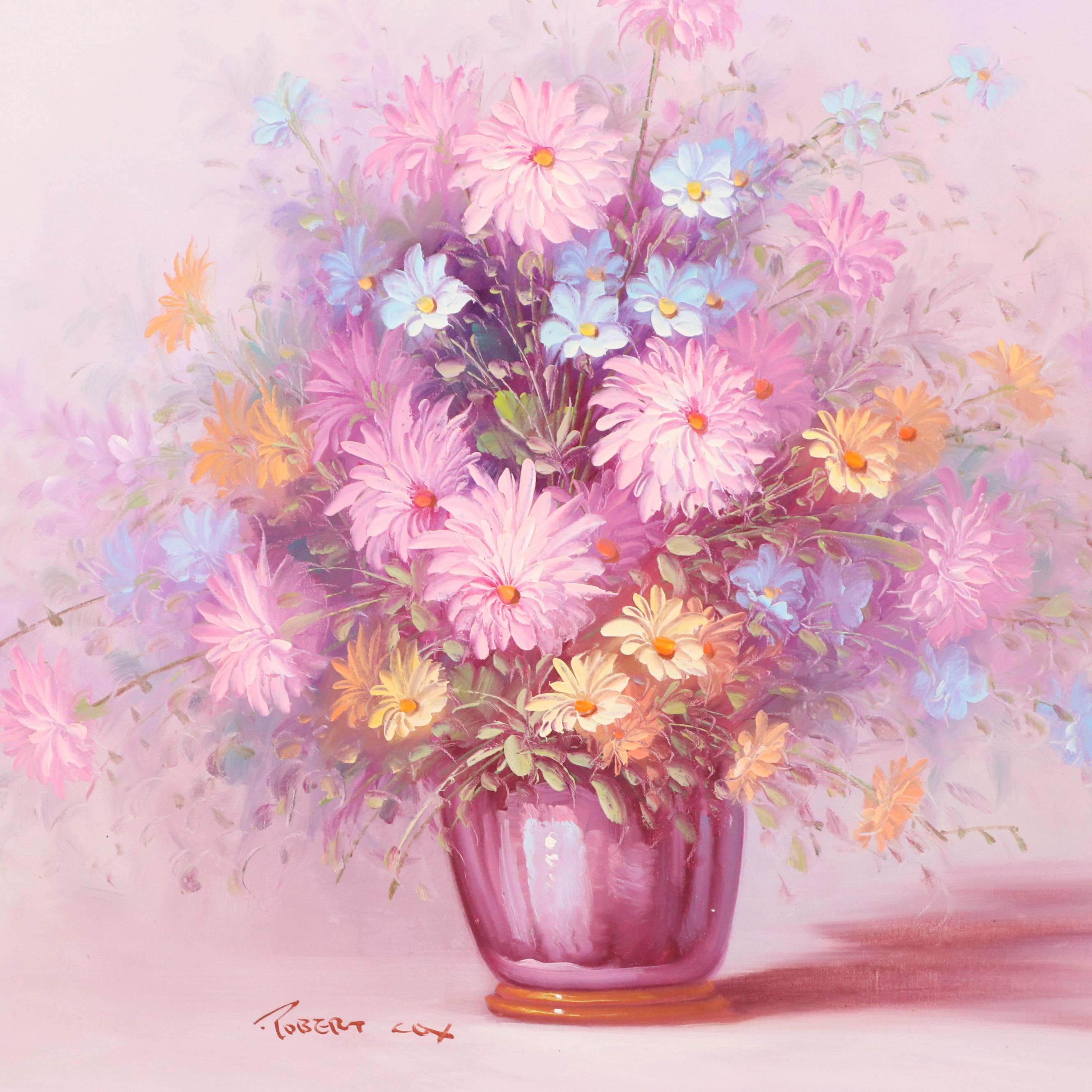 Robert Cox Floral Still Life Oil Painting with Chrysanthemums