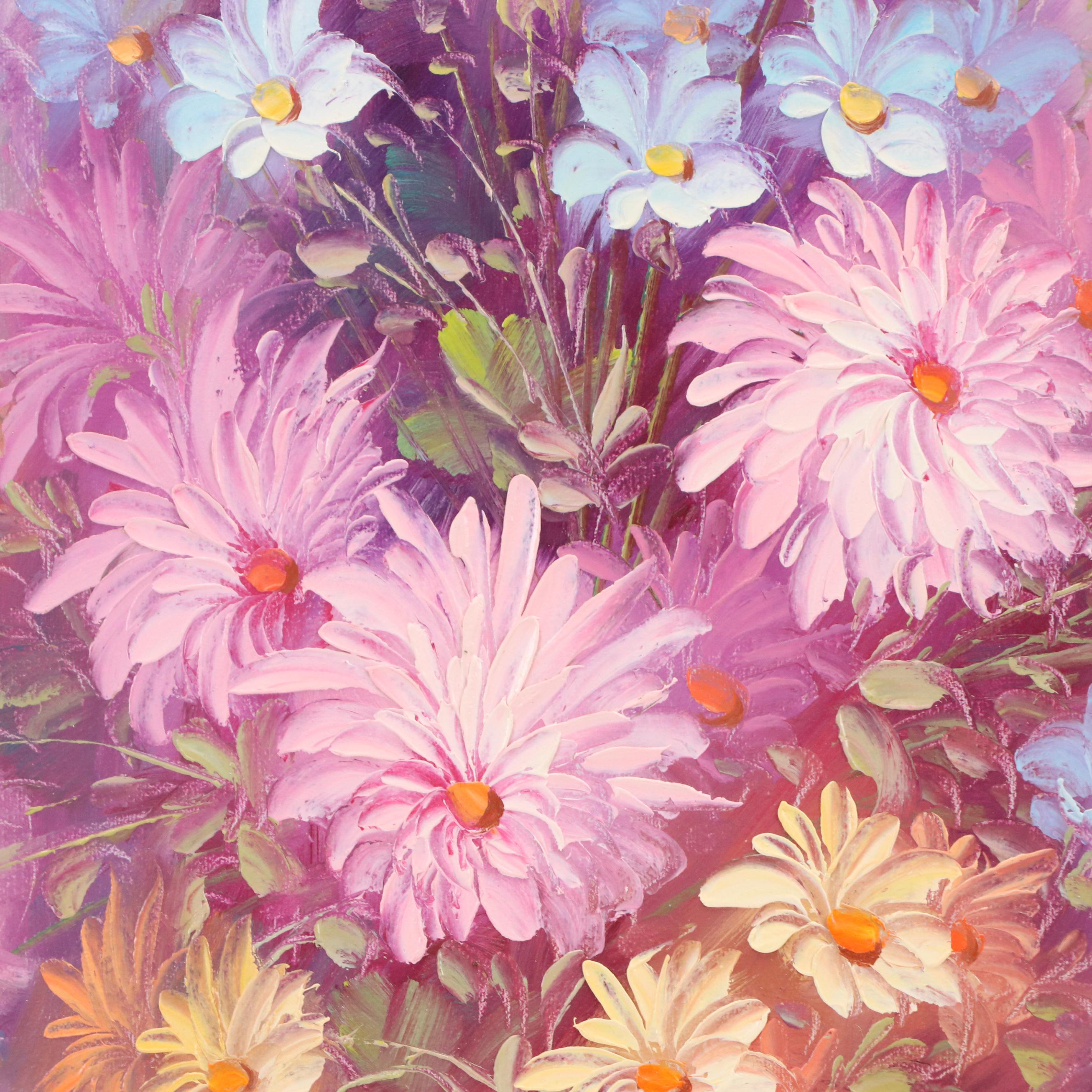 Robert Cox Floral Still Life Oil Painting with Chrysanthemums