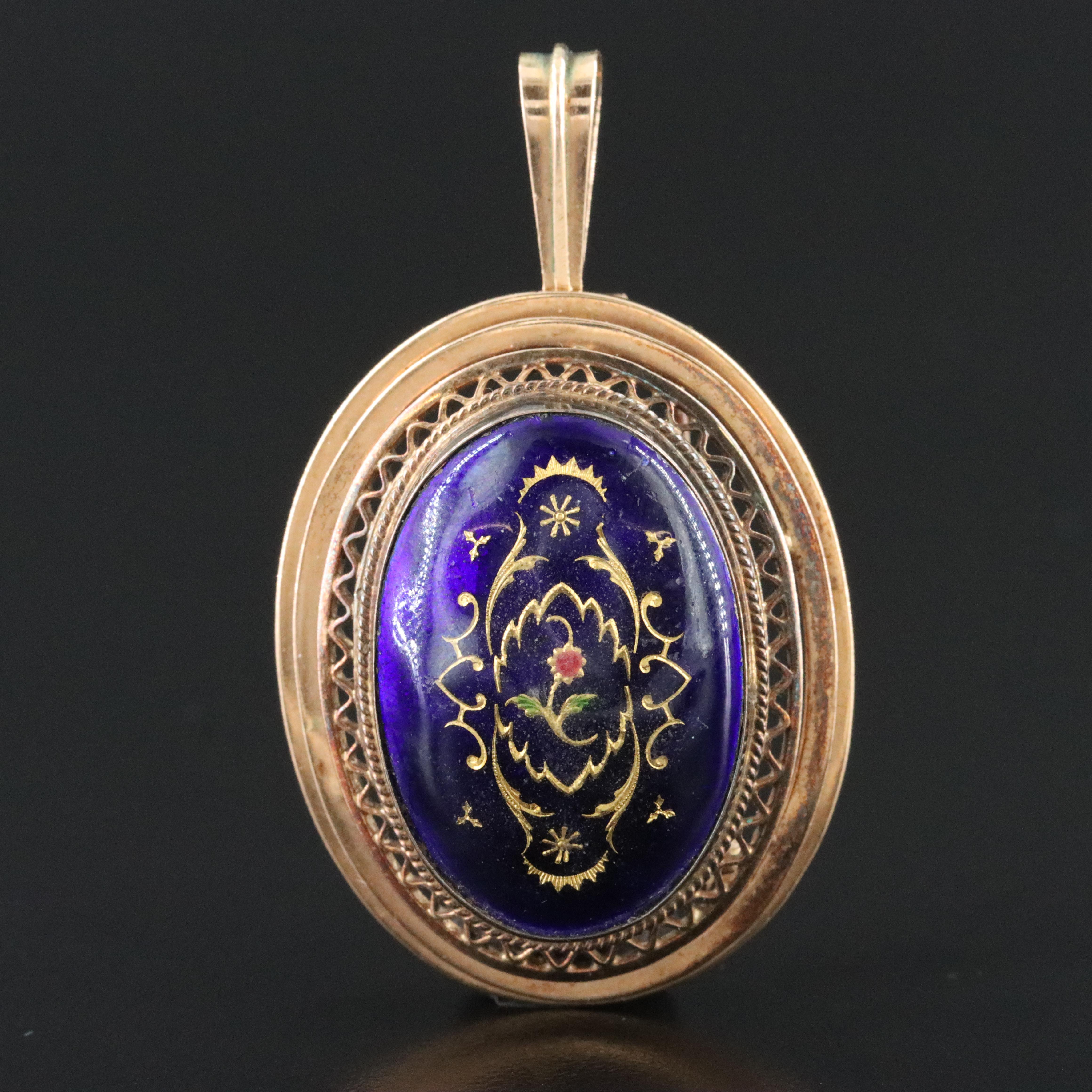 Vintage 14K Enamel Enhancer Brooch Pendant