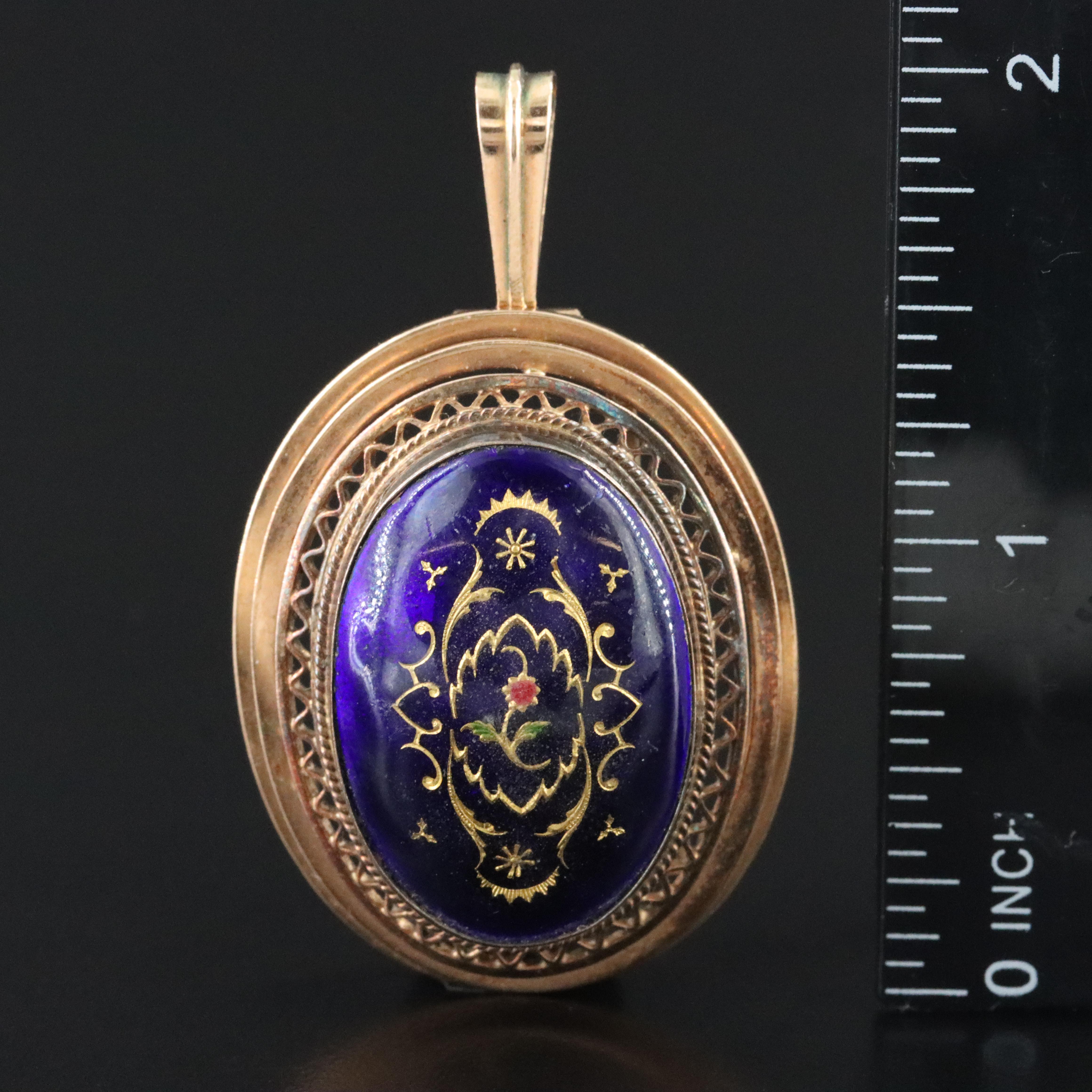 Vintage 14K Enamel Enhancer Brooch Pendant