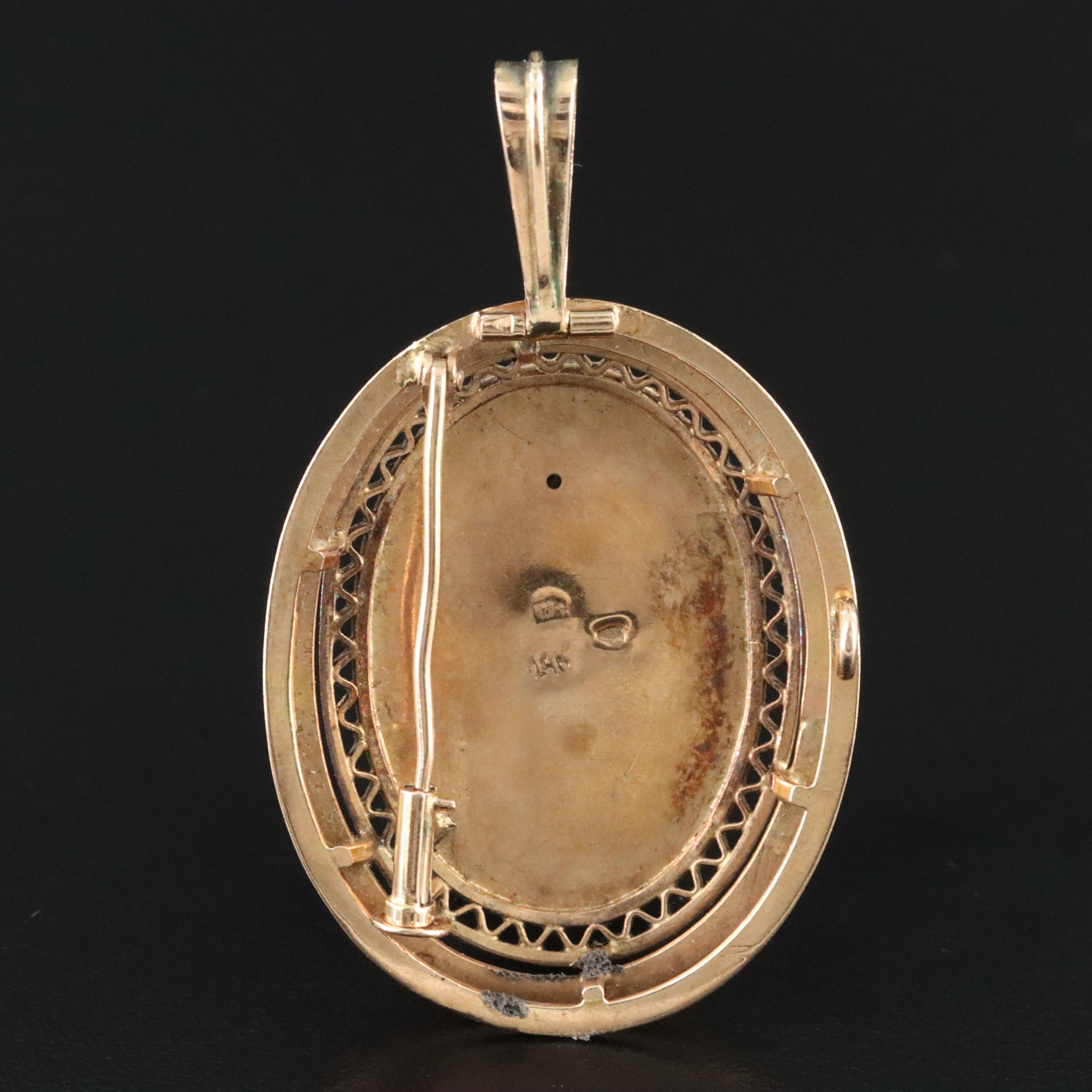 Vintage 14K Enamel Enhancer Brooch Pendant