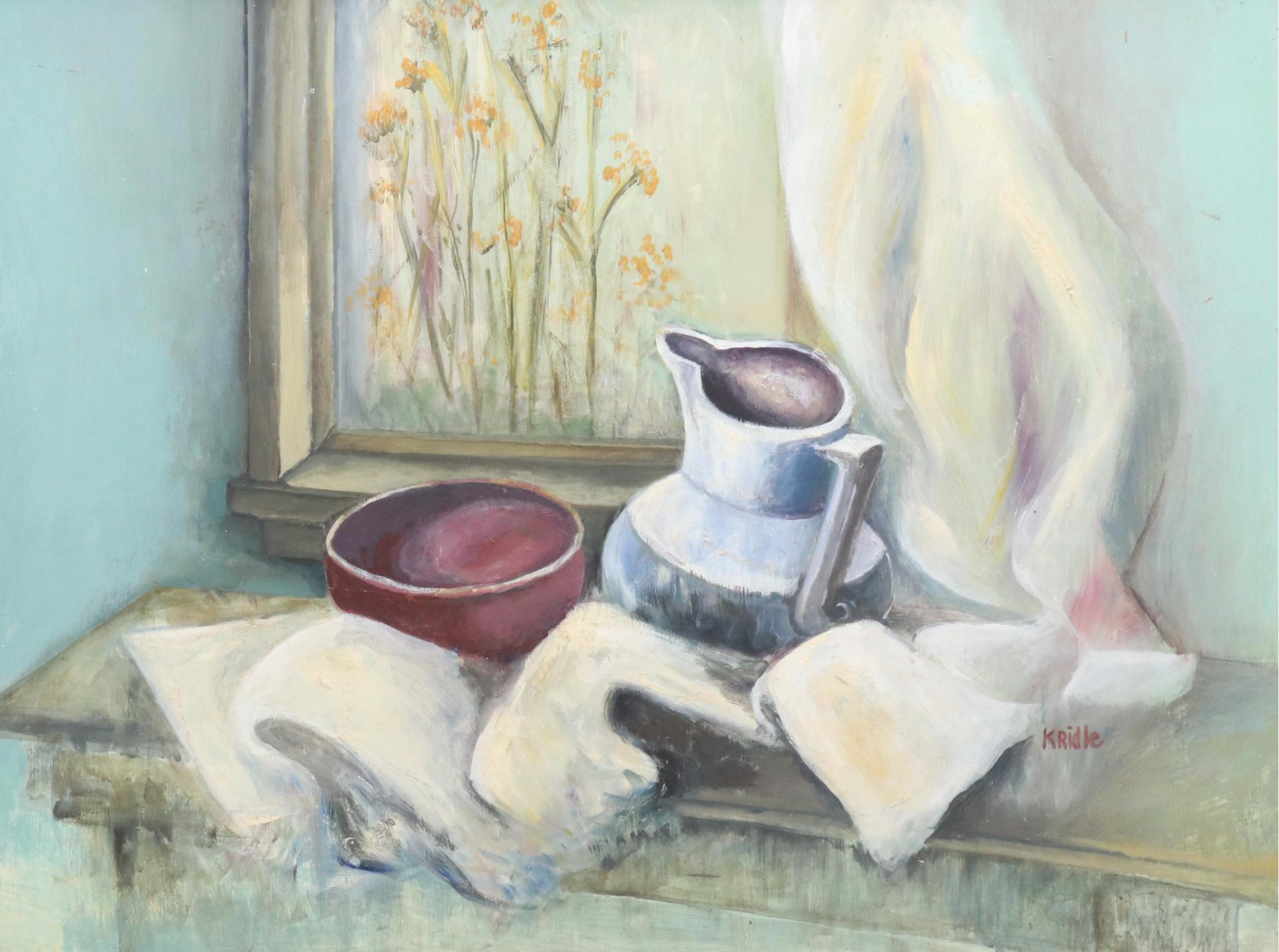 Marilyn Cramer Modern Mixed Media Painting "Still Life by a Window"