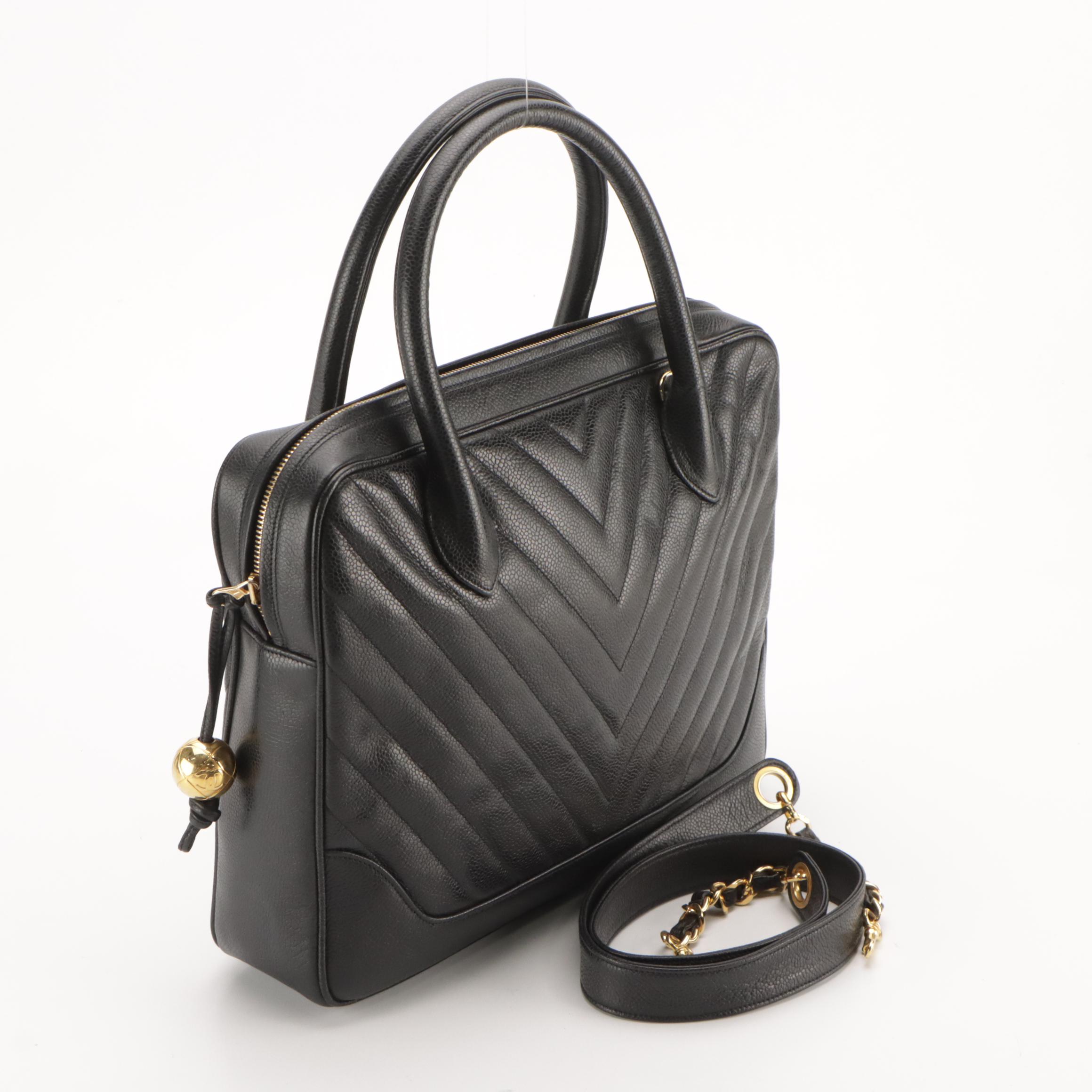 Chanel Two-Way Bag in Chevron Quilted Caviar Leather