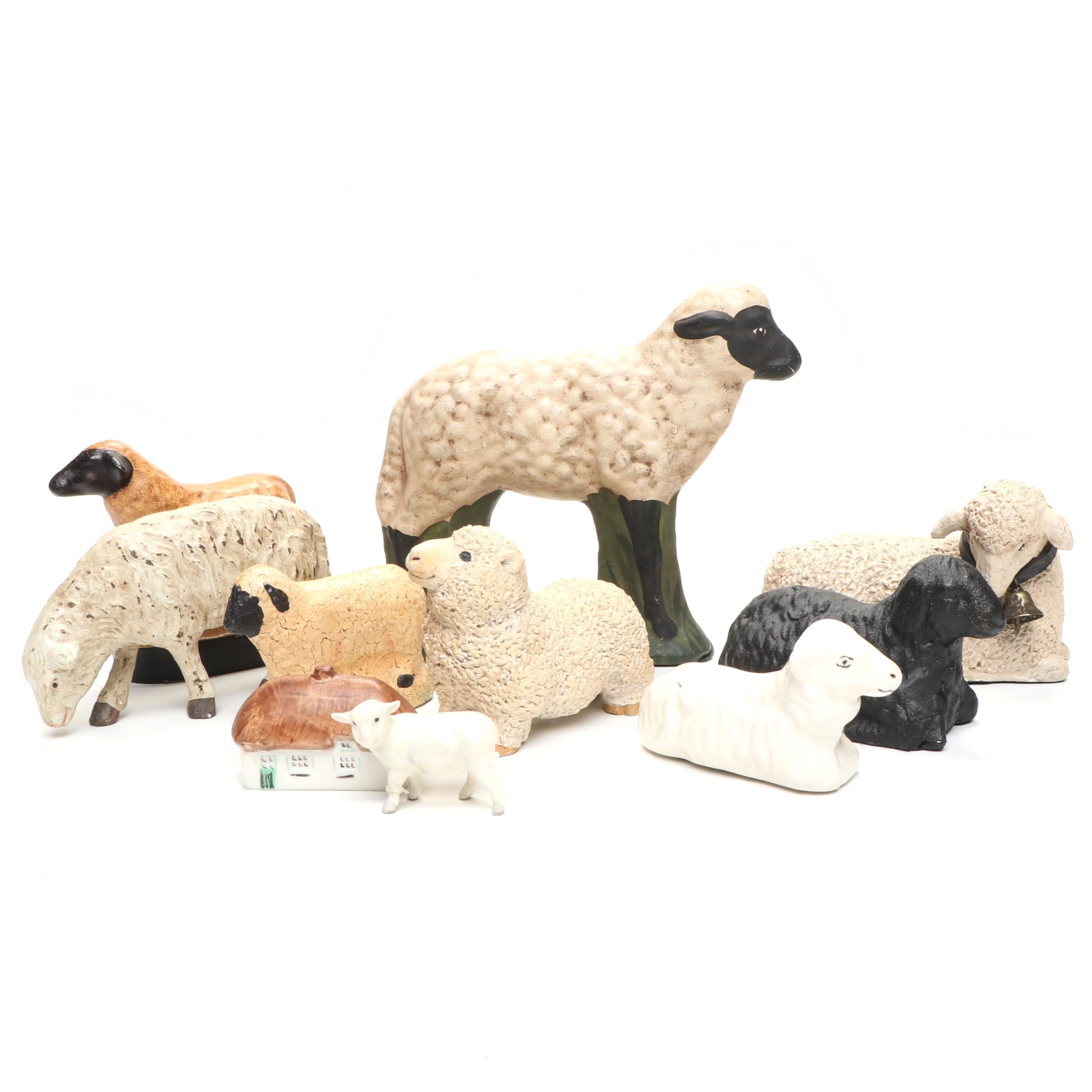 Collection of Ceramic, Cast Iron, and Other Sheep Figurines