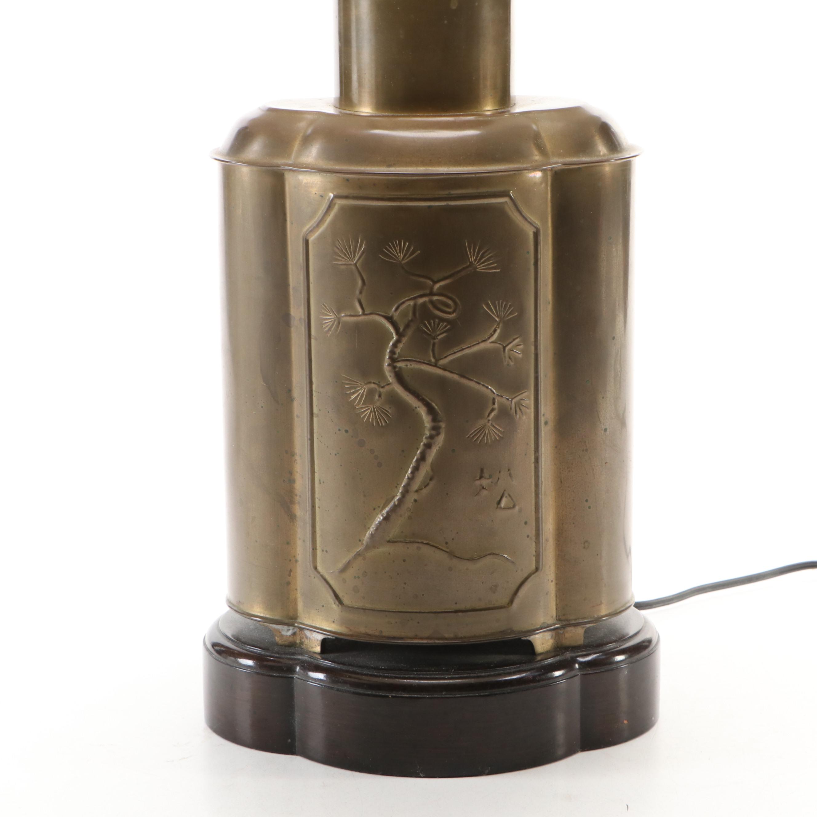 Wildwood Chinese Brass Tea Canister Table Lamp with Burlap Shade