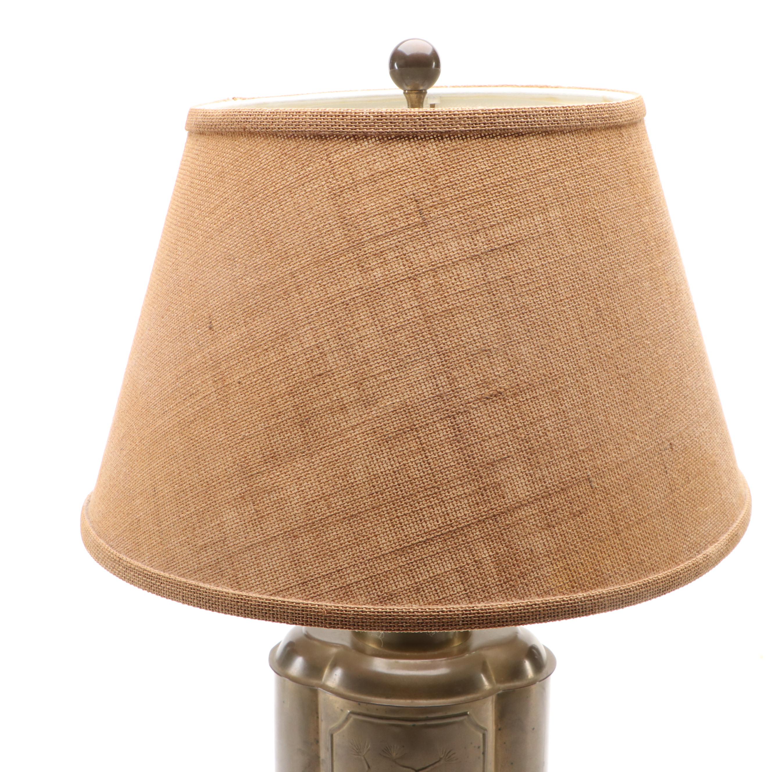 Wildwood Chinese Brass Tea Canister Table Lamp with Burlap Shade