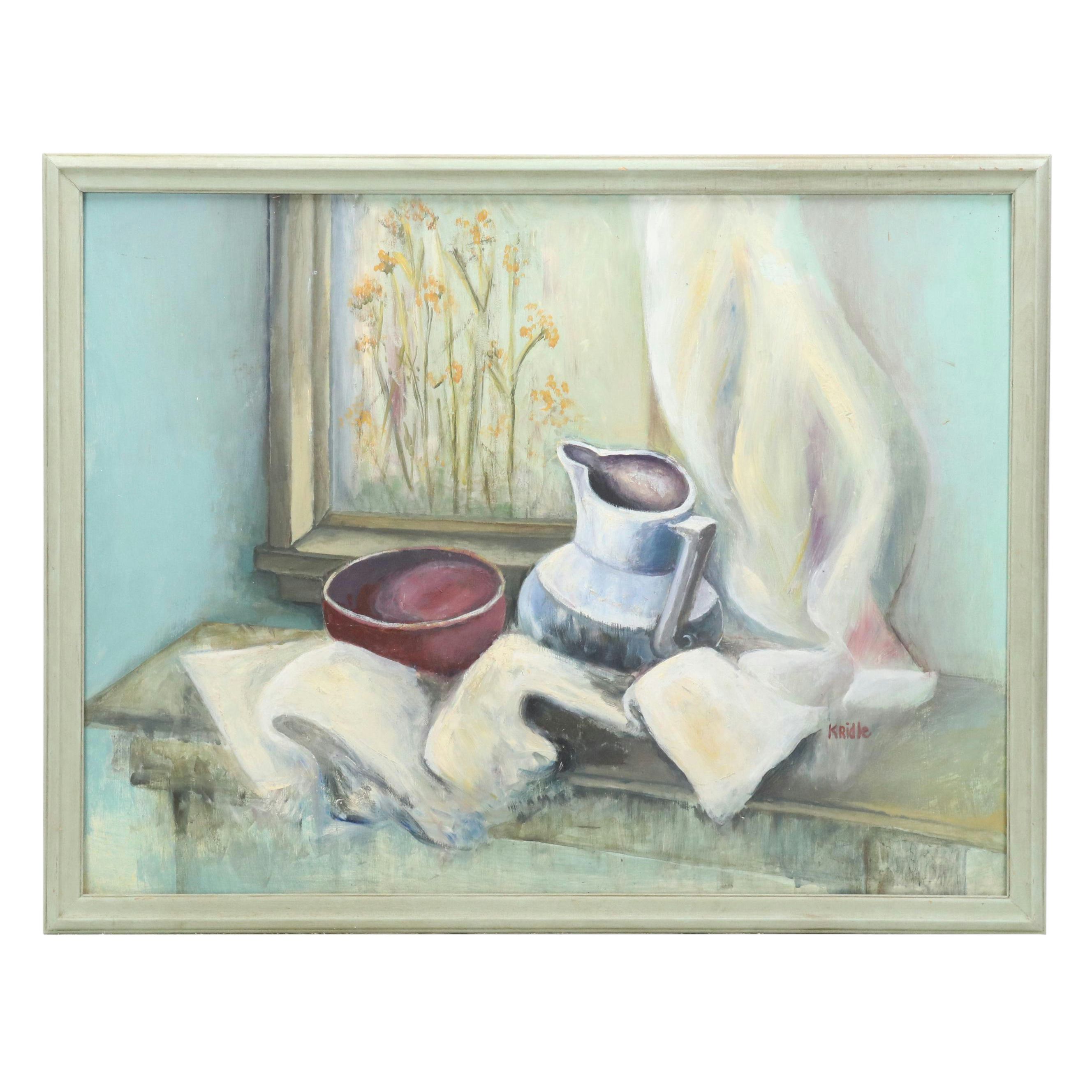 Marilyn Cramer Modern Mixed Media Painting "Still Life by a Window"