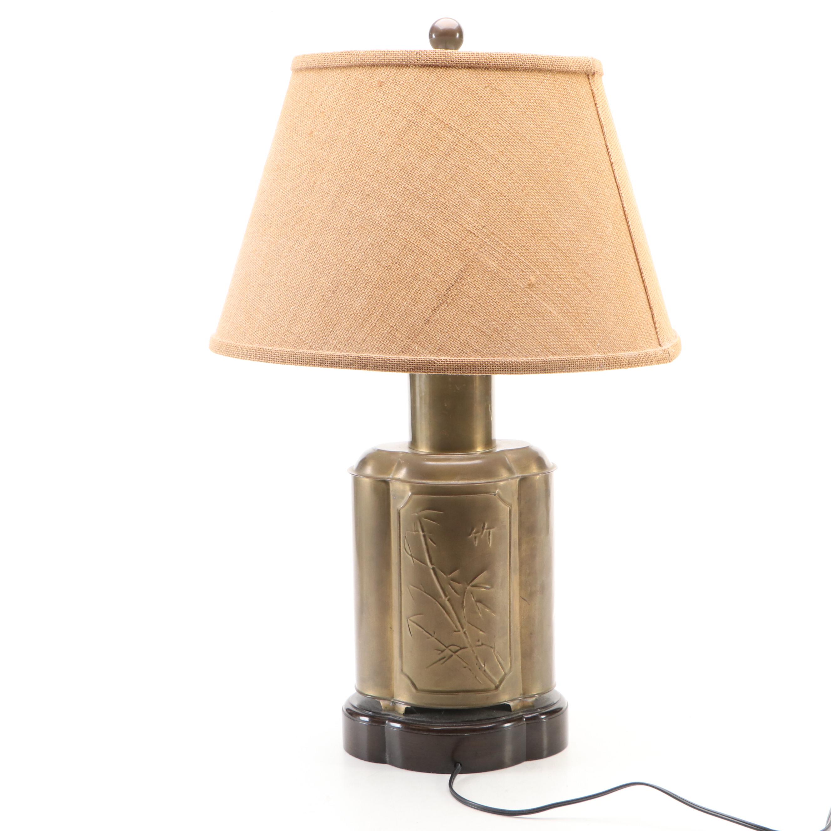 Wildwood Chinese Brass Tea Canister Table Lamp with Burlap Shade
