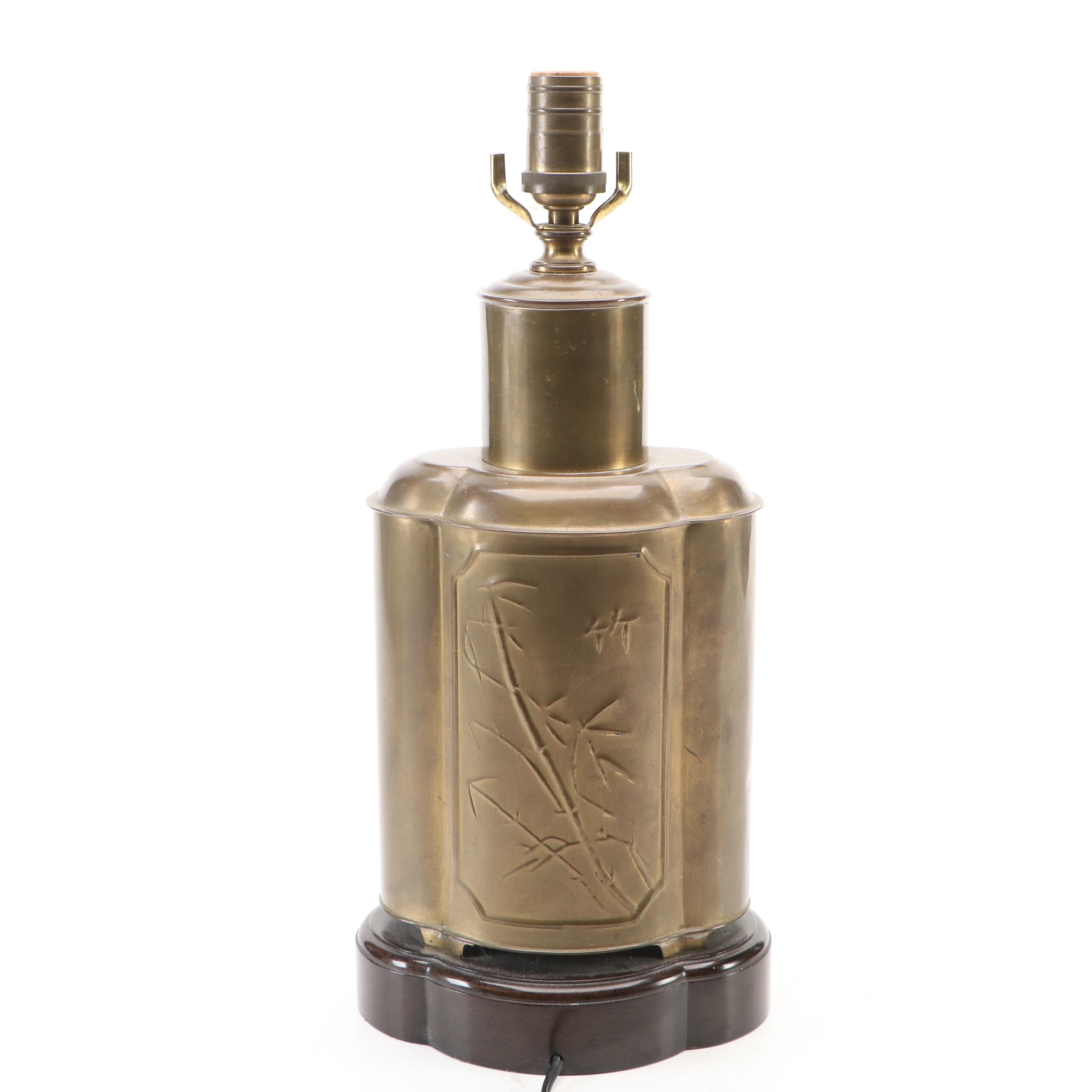 Wildwood Chinese Brass Tea Canister Table Lamp with Burlap Shade