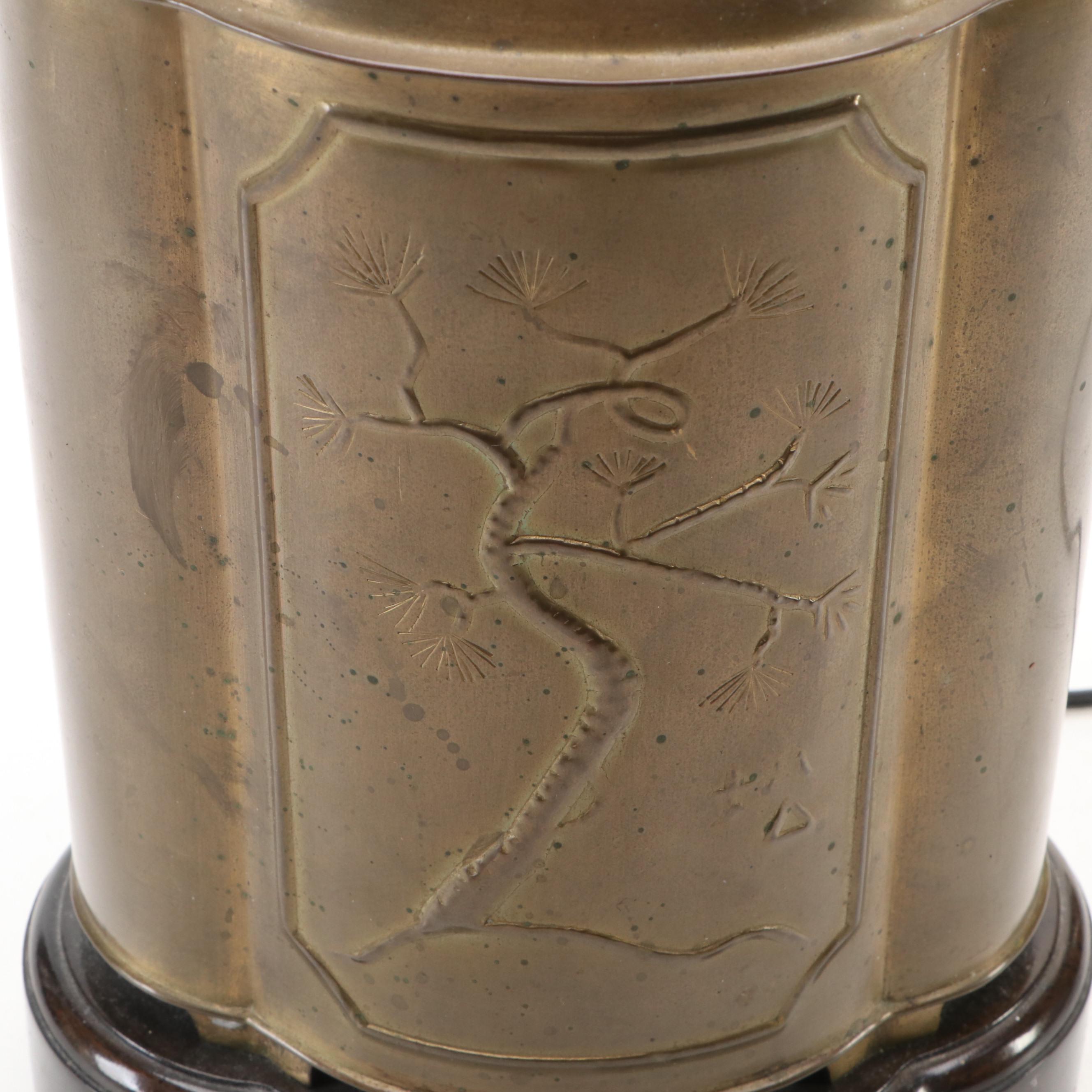 Wildwood Chinese Brass Tea Canister Table Lamp with Burlap Shade