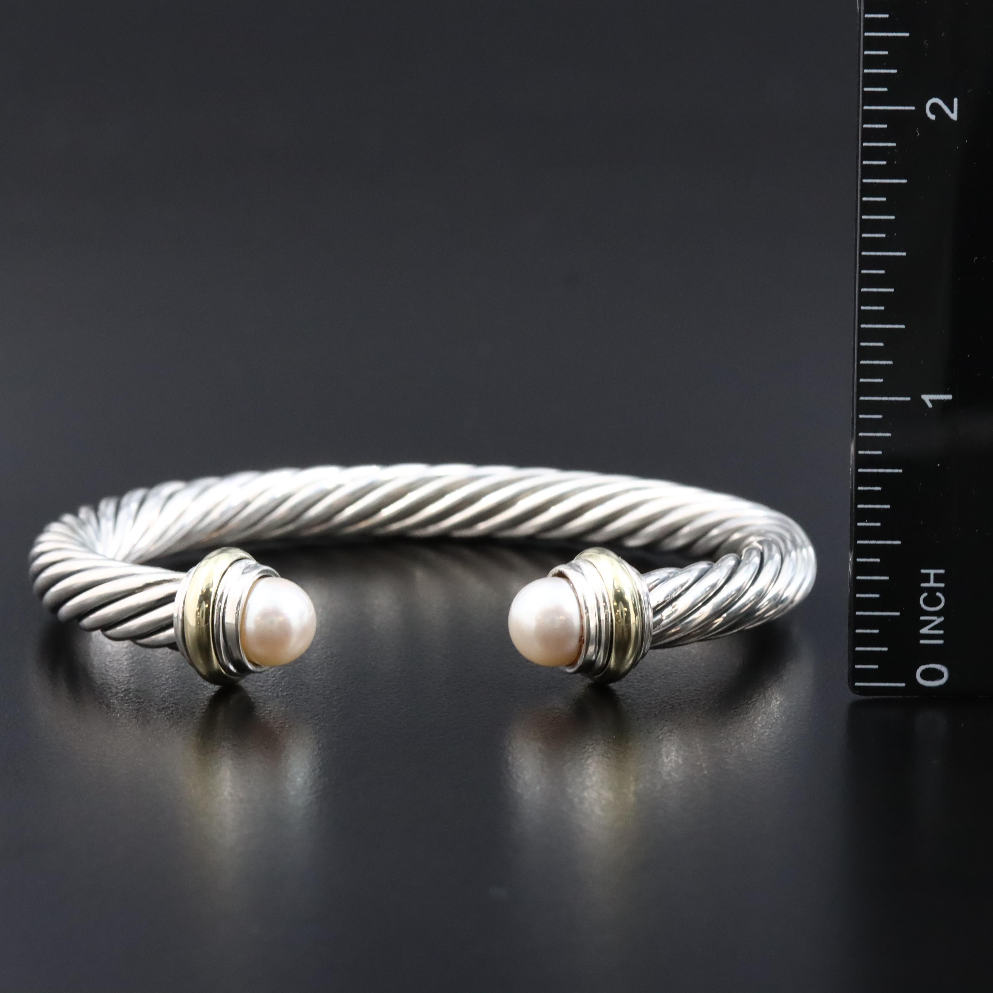 David Yurman Classic Cable Sterling and Pearl Bracelet with 14K Accents