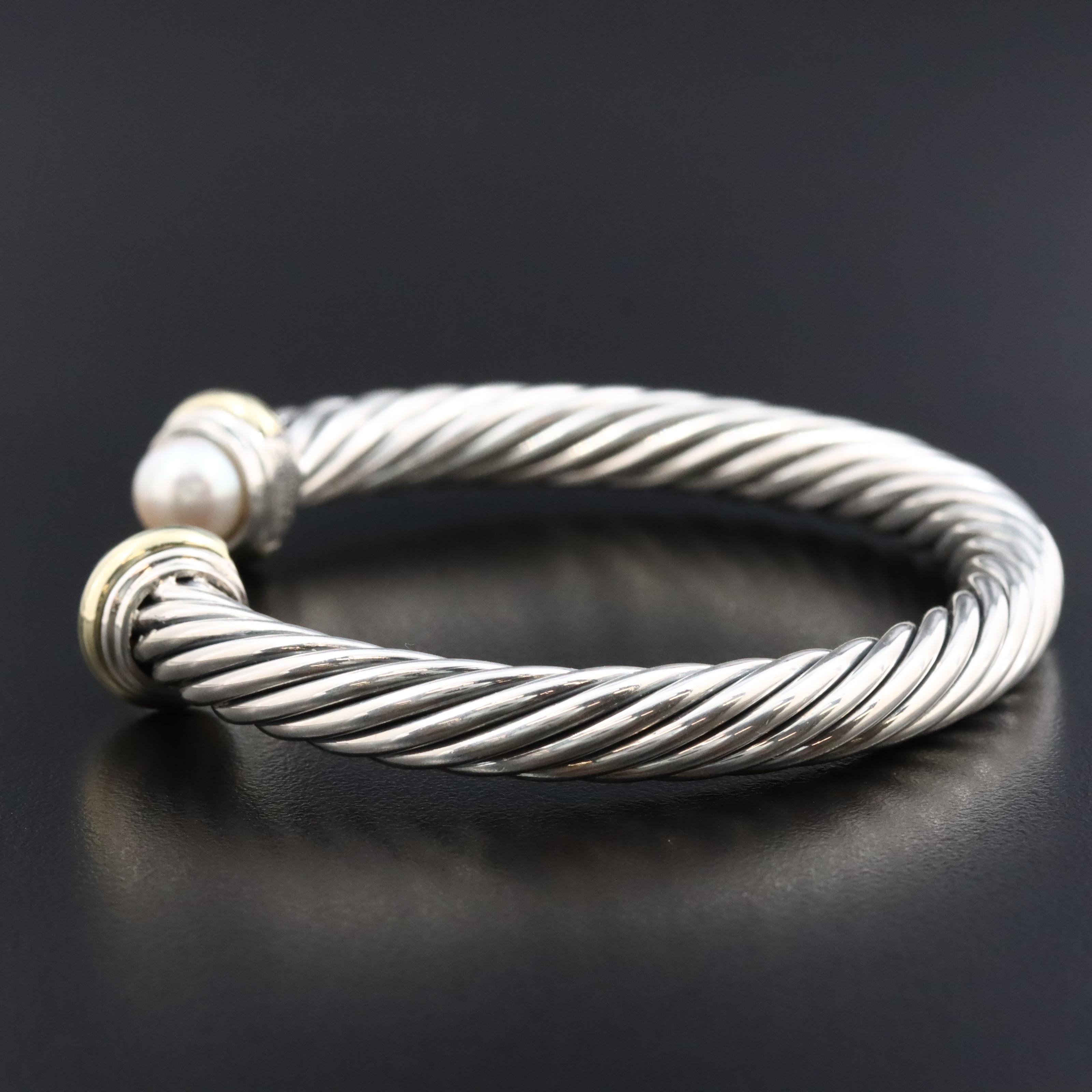 David Yurman Classic Cable Sterling and Pearl Bracelet with 14K Accents