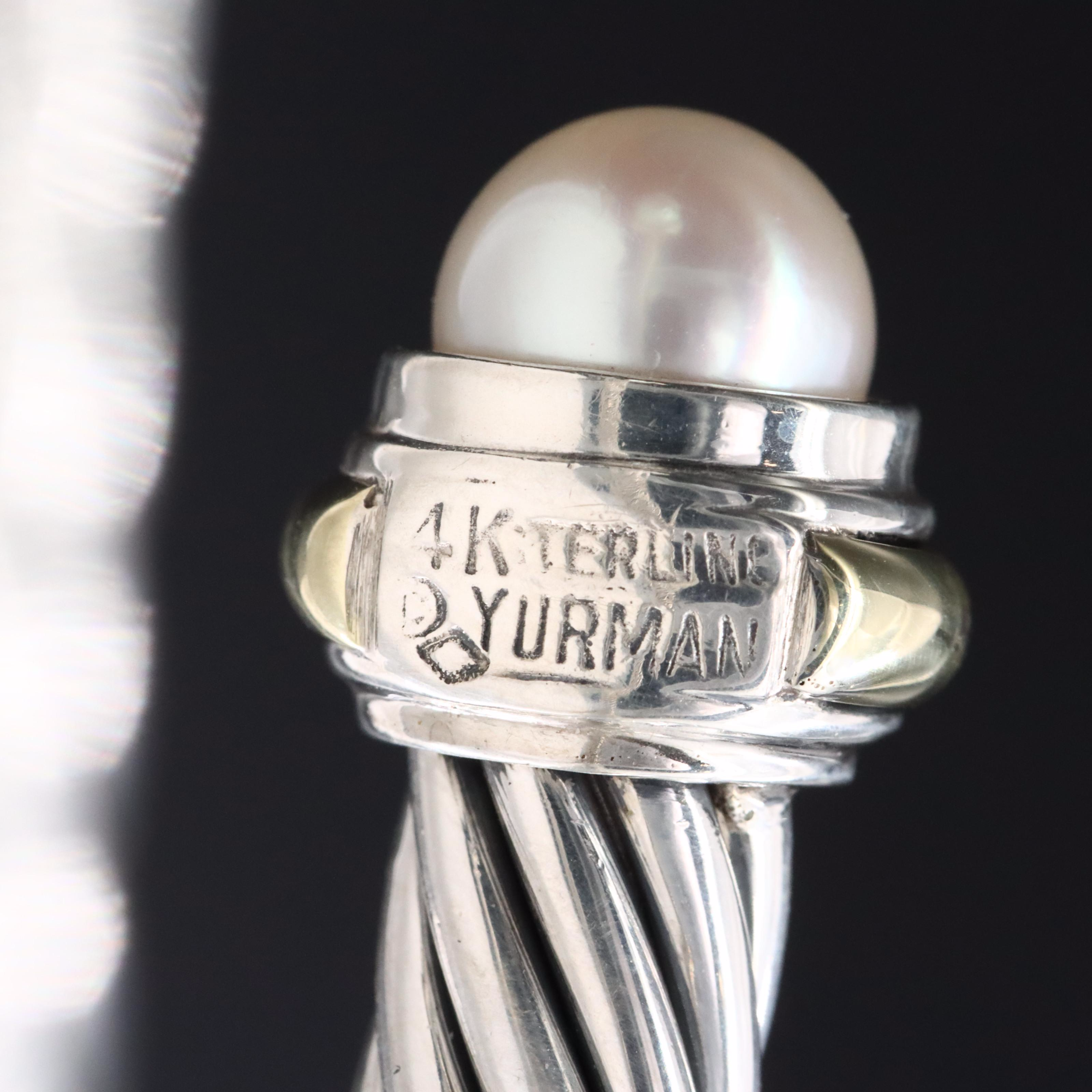 David Yurman Classic Cable Sterling and Pearl Bracelet with 14K Accents