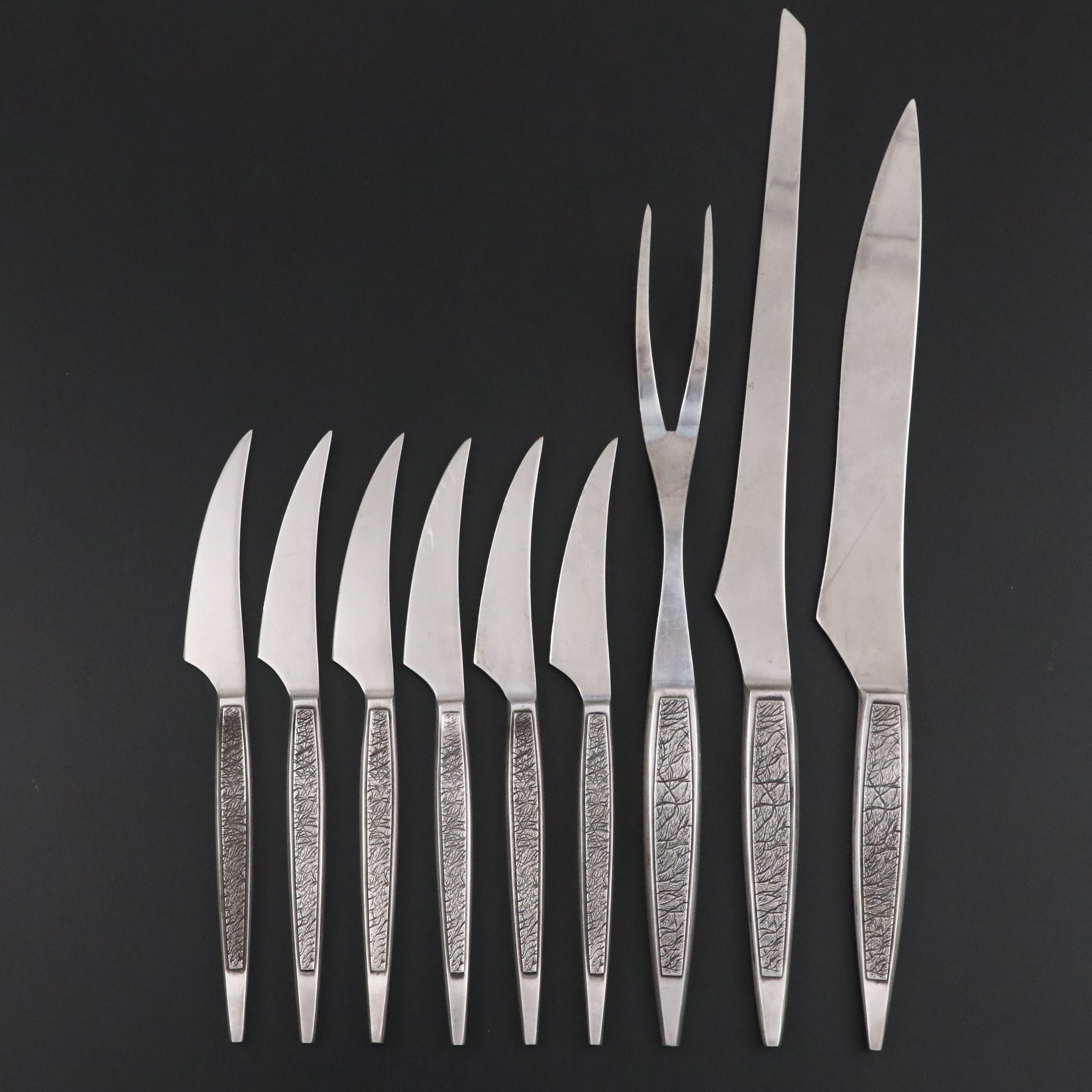 Arthur Salm "Dynasty" Stainless Steel Carving Set and Knives, Mid-Late 20th C.