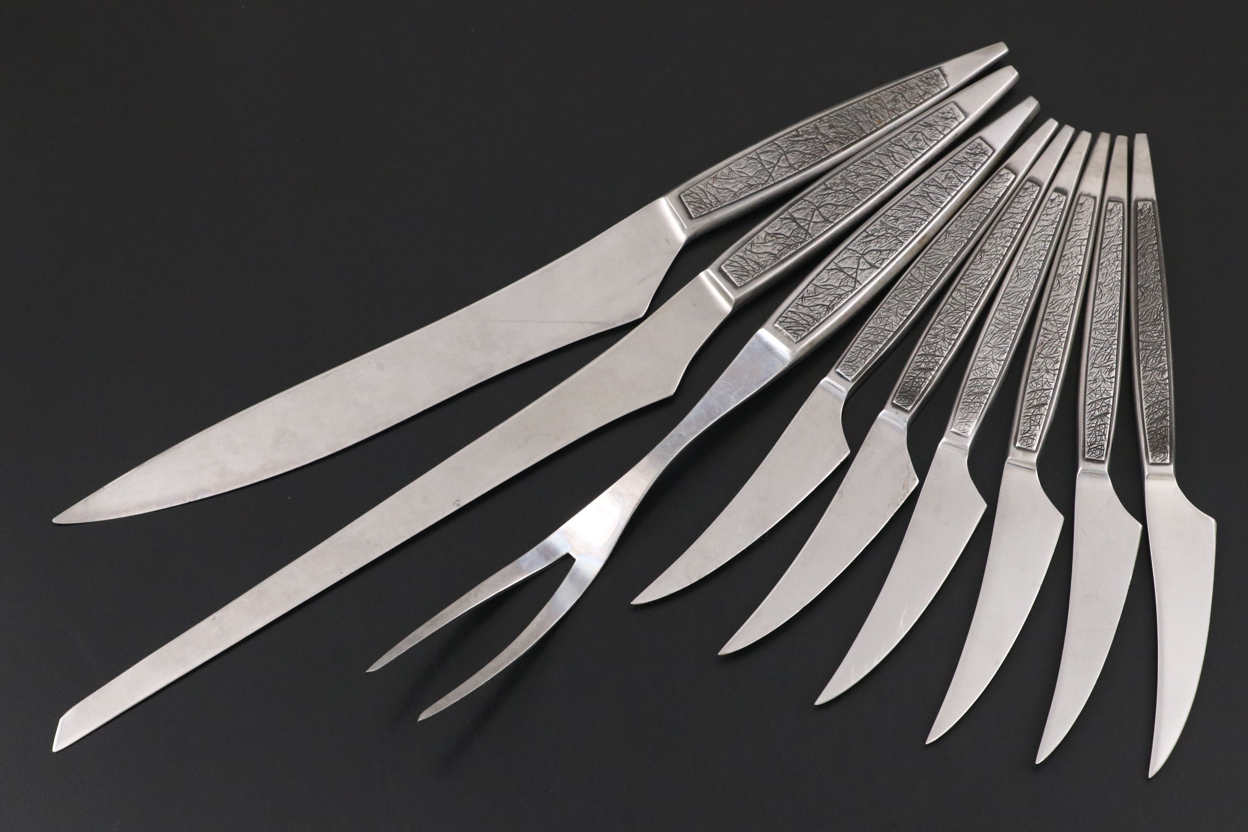 Arthur Salm "Dynasty" Stainless Steel Carving Set and Knives, Mid-Late 20th C.