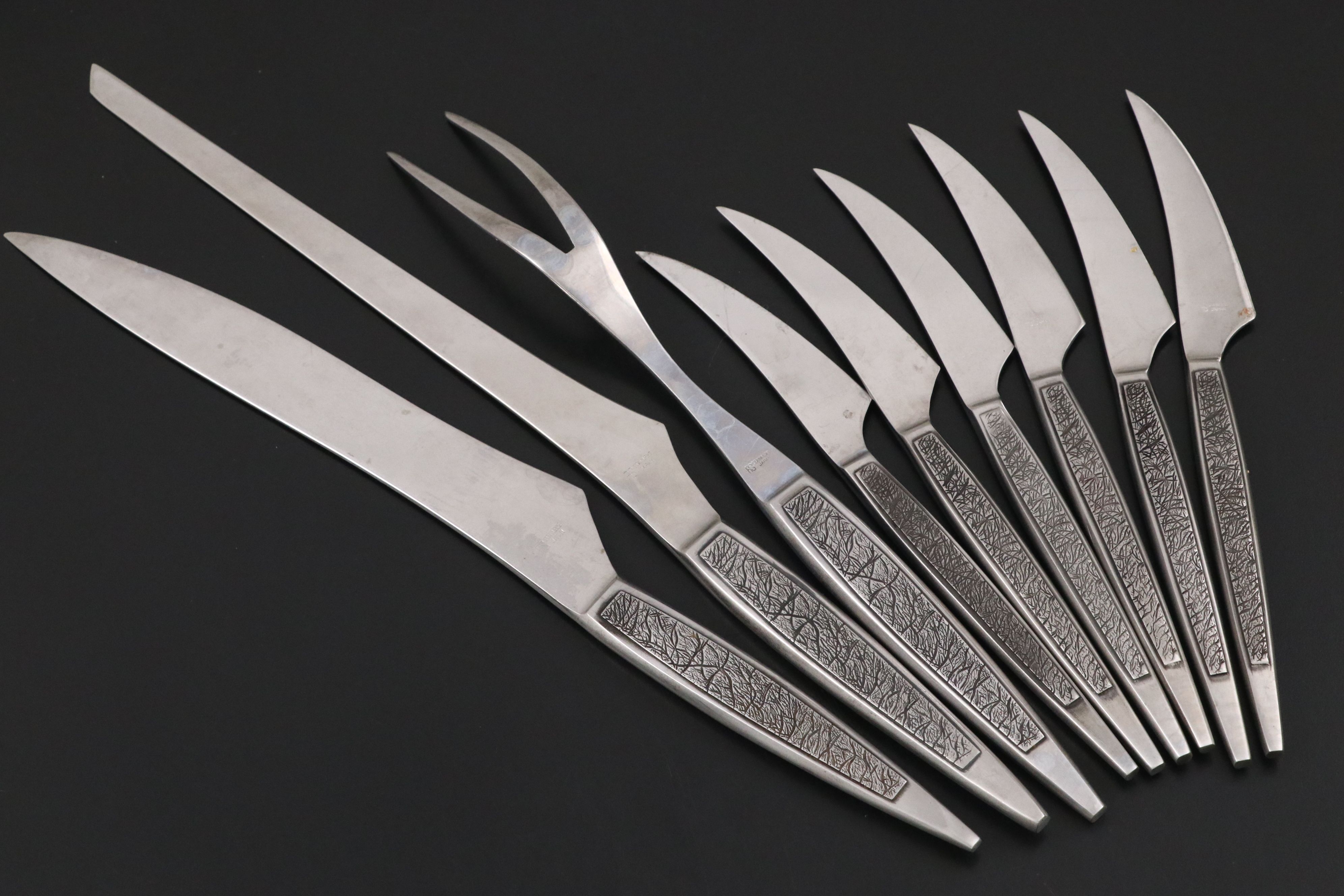 Arthur Salm "Dynasty" Stainless Steel Carving Set and Knives, Mid-Late 20th C.